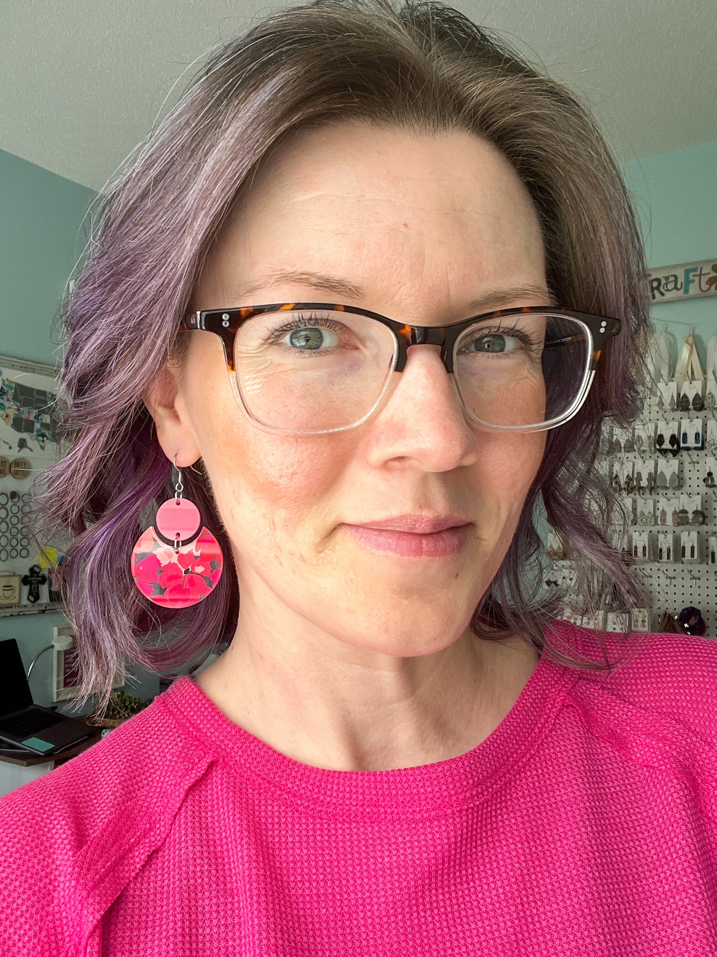 Hibiscus Circular Arc Acrylic Earrings: Choose From 2 Styles - LAST CHANCE