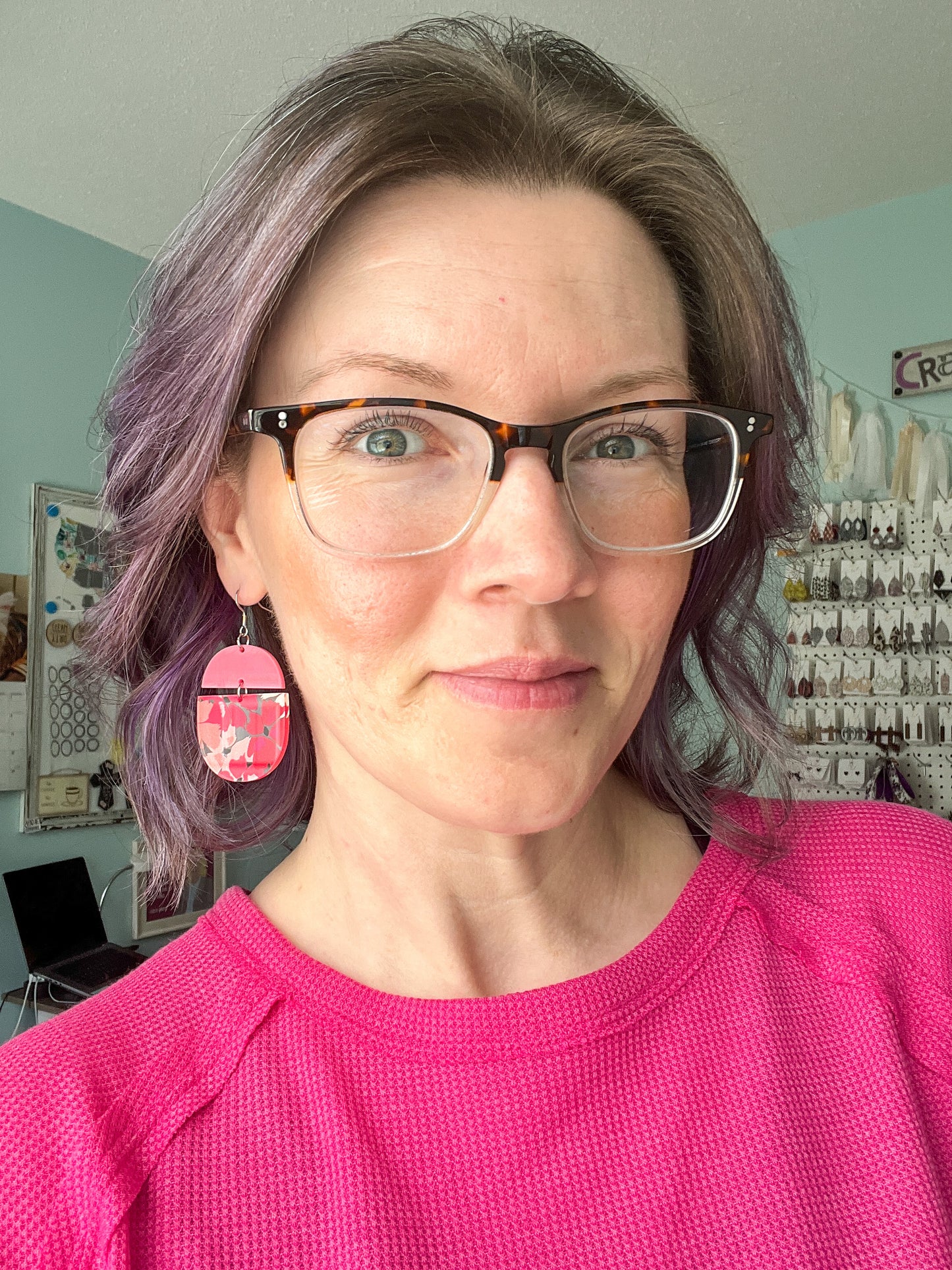 Hibiscus Half Moon Acrylic Earrings: Choose From 2 Styles - LAST CHANCE