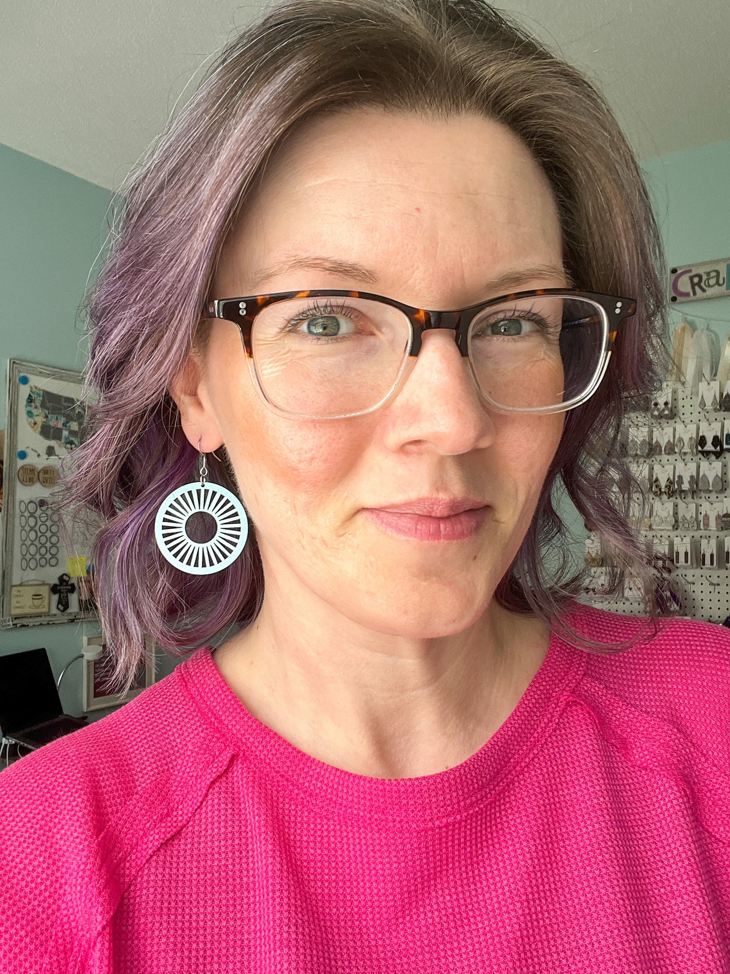 Baby Blue Wood Circle Cutout Earrings: Choose From 2 Sizes