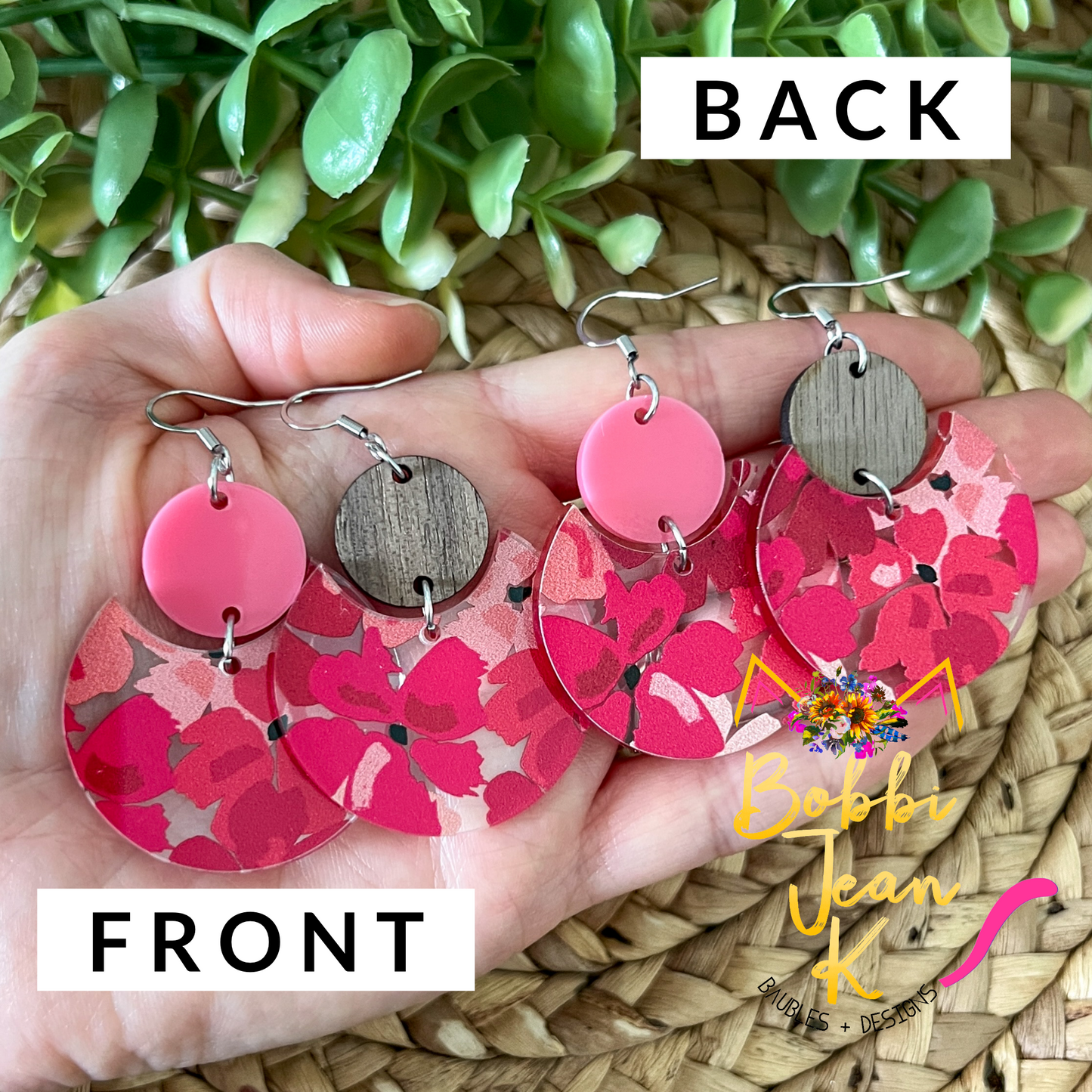 Hibiscus Circular Arc Acrylic Earrings: Choose From 2 Styles - LAST CHANCE