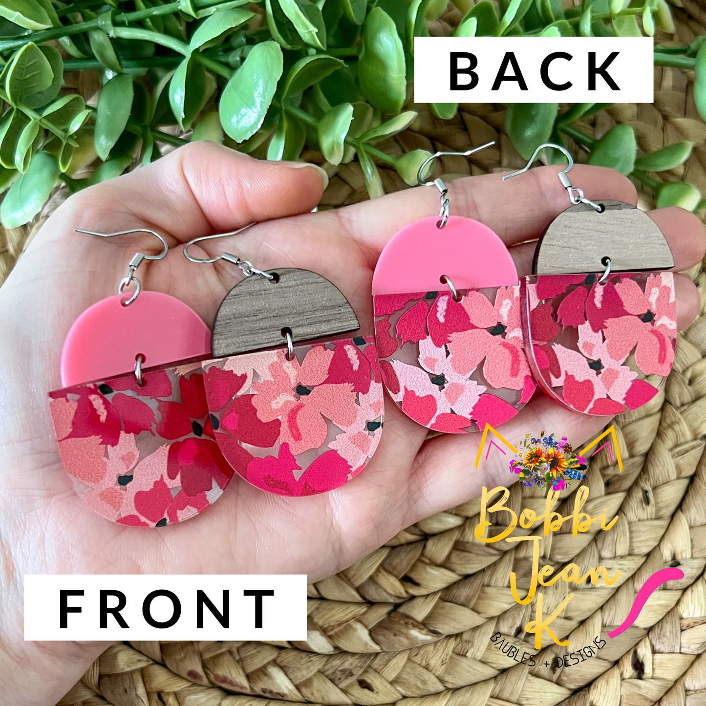 Hibiscus Half Moon Acrylic Earrings: Choose From 2 Styles - LAST CHANCE