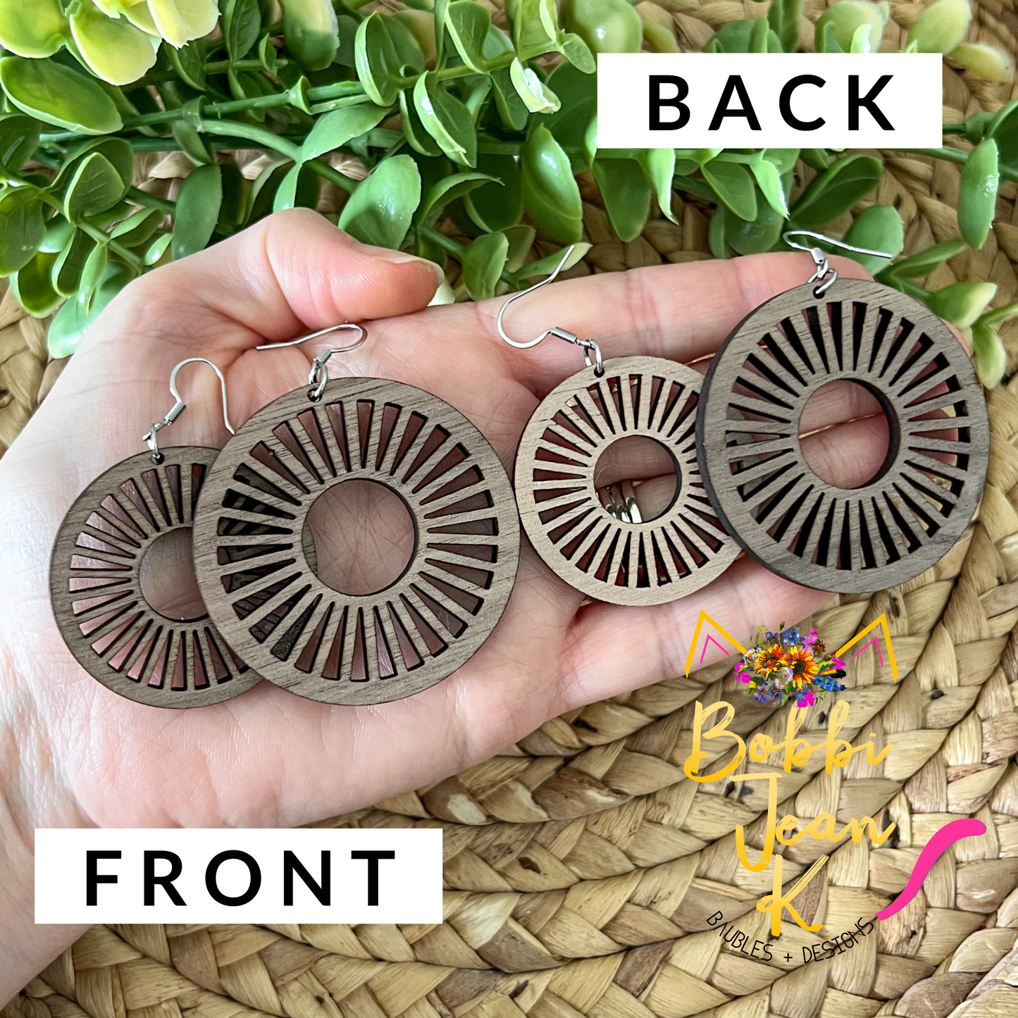 Walnut Wood Circle Cutout Earrings: Choose From 2 Sizes