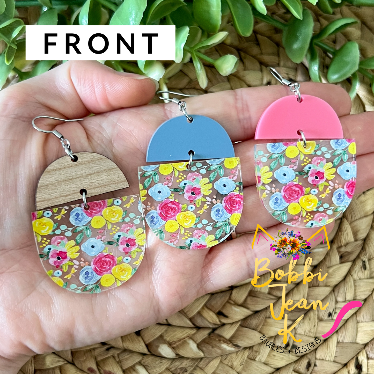 Micro Floral Bouquet Half Moon Acrylic Earrings: Choose From 3 Styles - LAST CHANCE