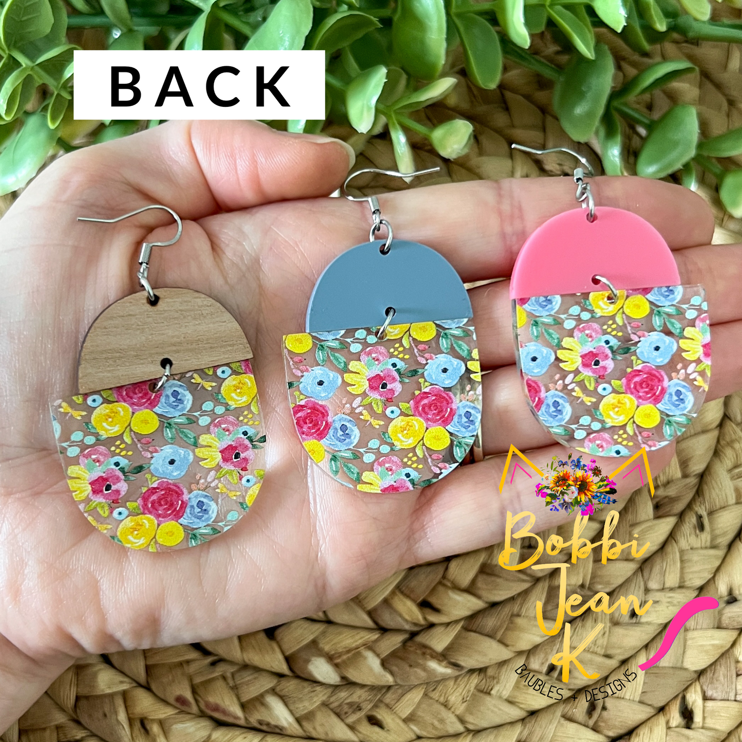 Micro Floral Bouquet Half Moon Acrylic Earrings: Choose From 3 Styles - LAST CHANCE