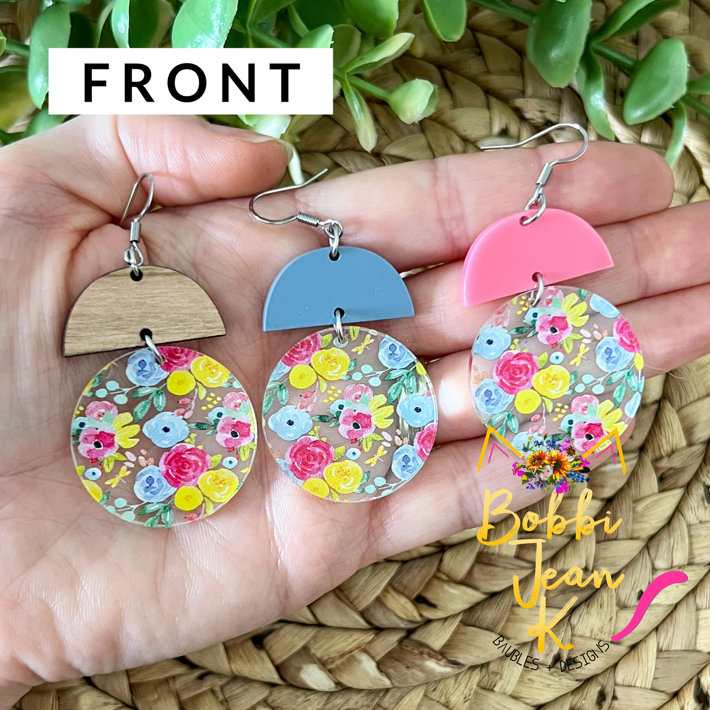 Micro Floral Bouquet Circle Drop Acrylic Earrings: Choose From 3 Styles - ONLY 2 PINK LEFT