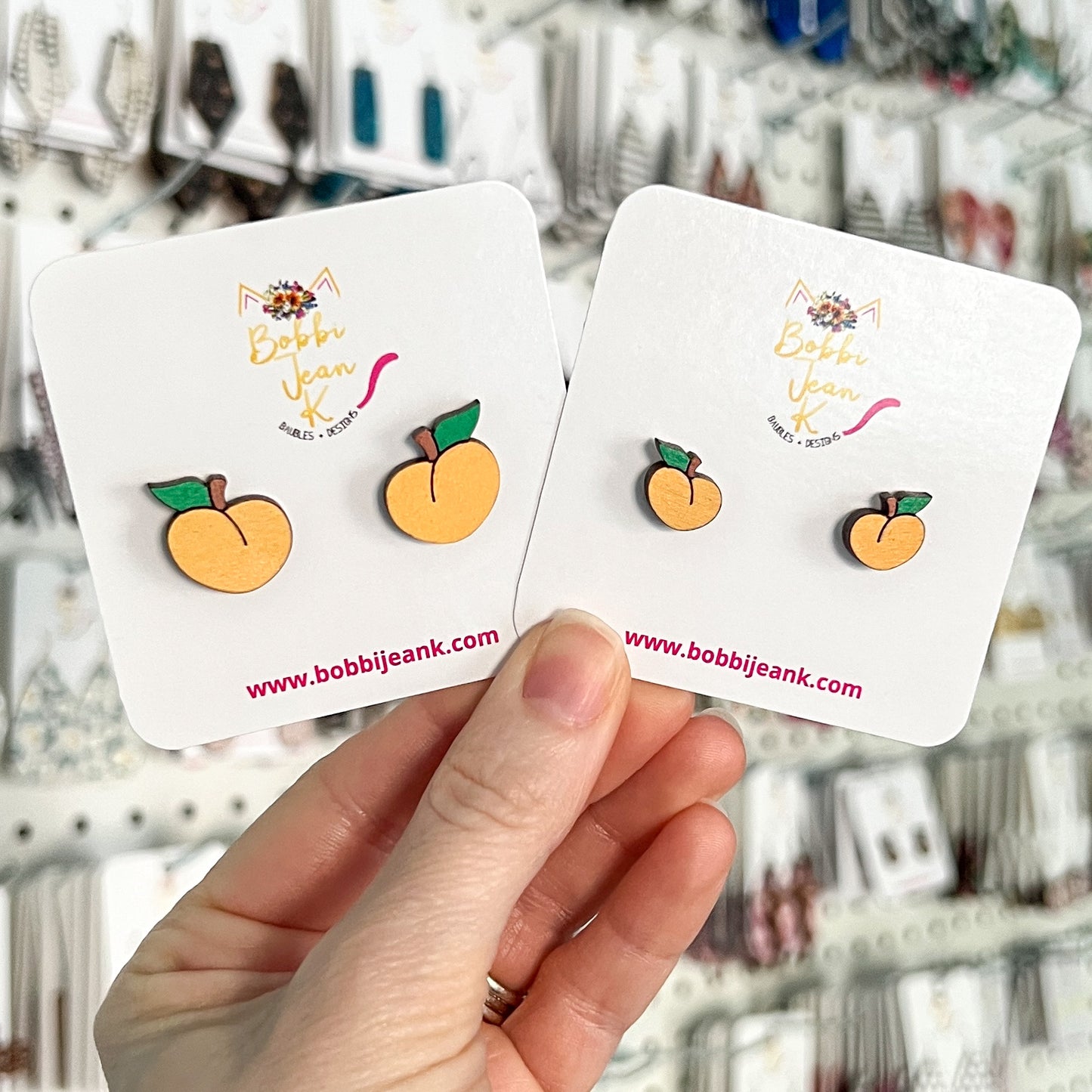Peach Hand Painted Wood Studs: Choose From 2 Sizes