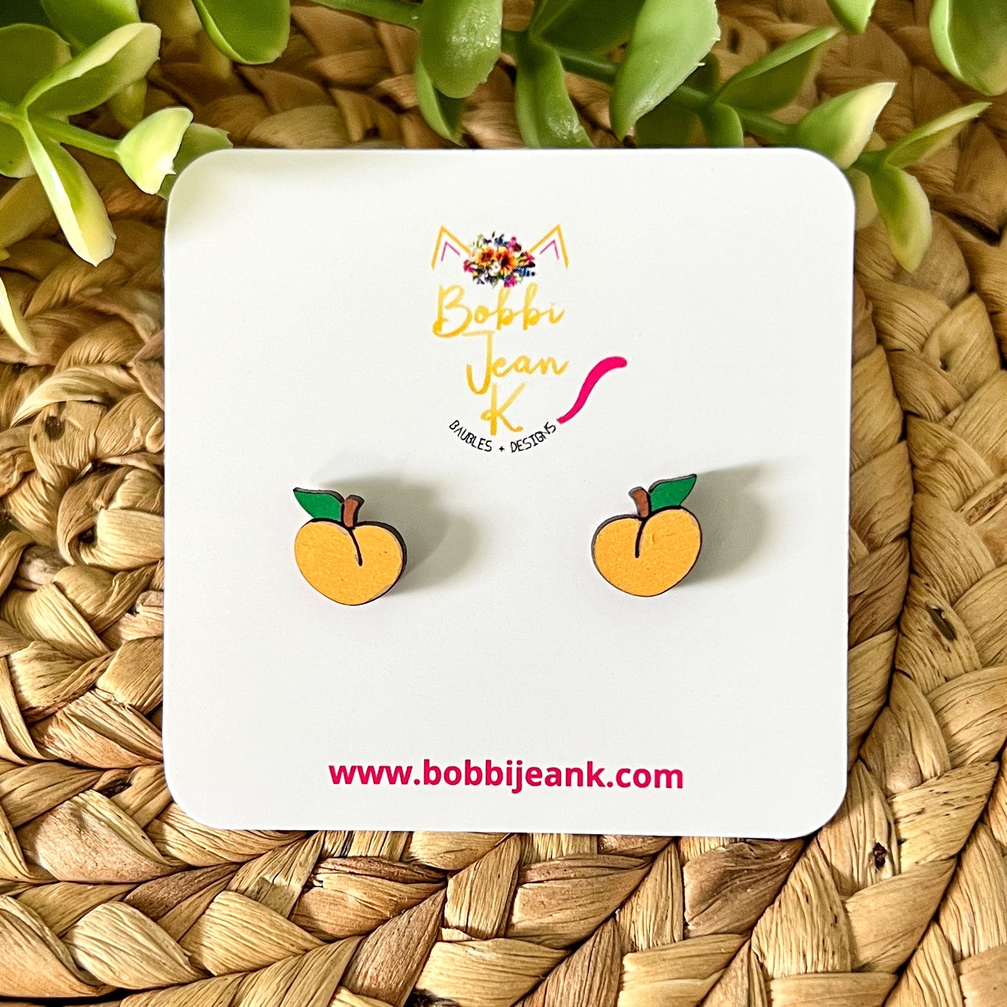 Peach Hand Painted Wood Studs: Choose From 2 Sizes