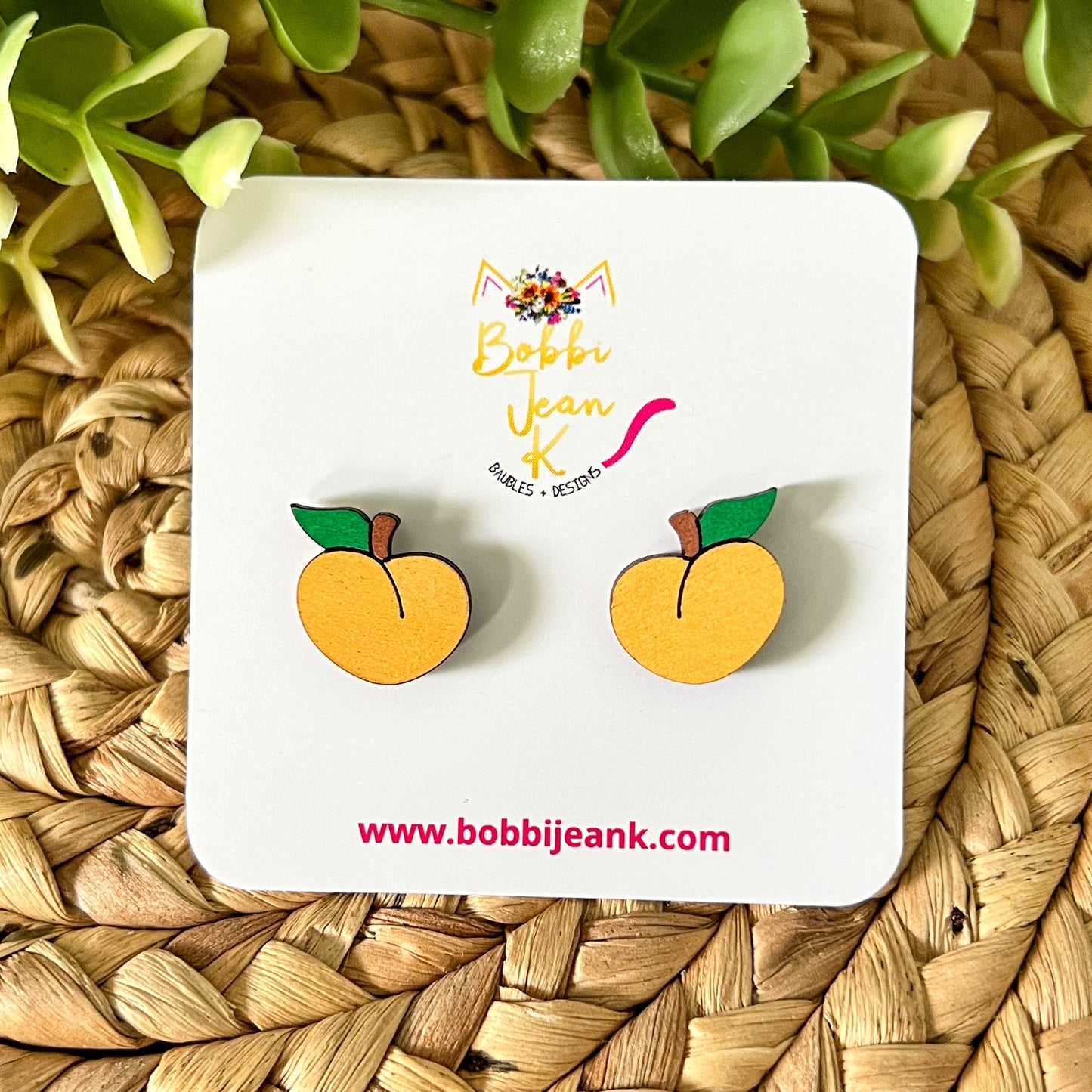 Peach Hand Painted Wood Studs: Choose From 2 Sizes