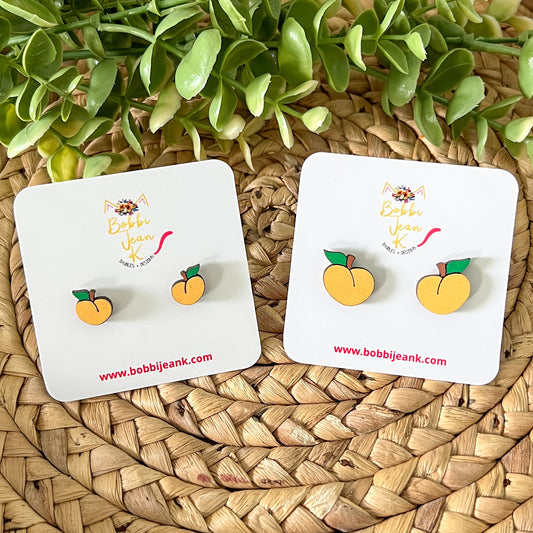 Peach Hand Painted Wood Studs: Choose From 2 Sizes