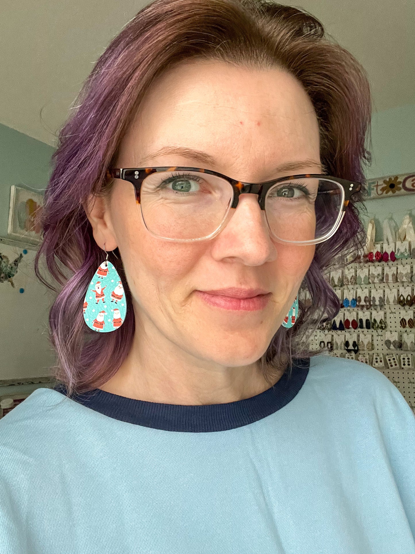 Whimsical Santa Leather Earrings: Choose From 3 Shape Options - LAST CHANCE