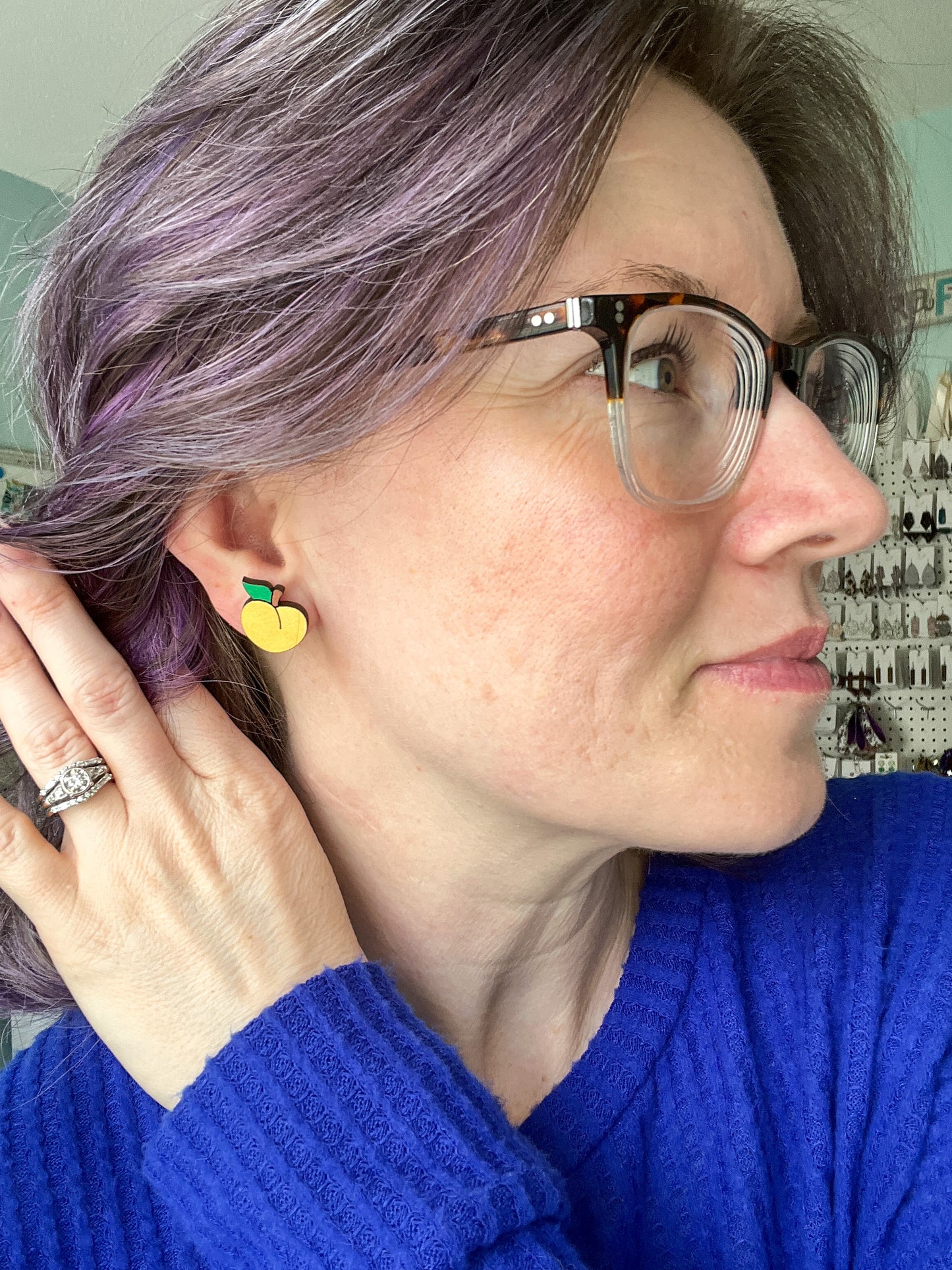 Peach Hand Painted Wood Studs: Choose From 2 Sizes