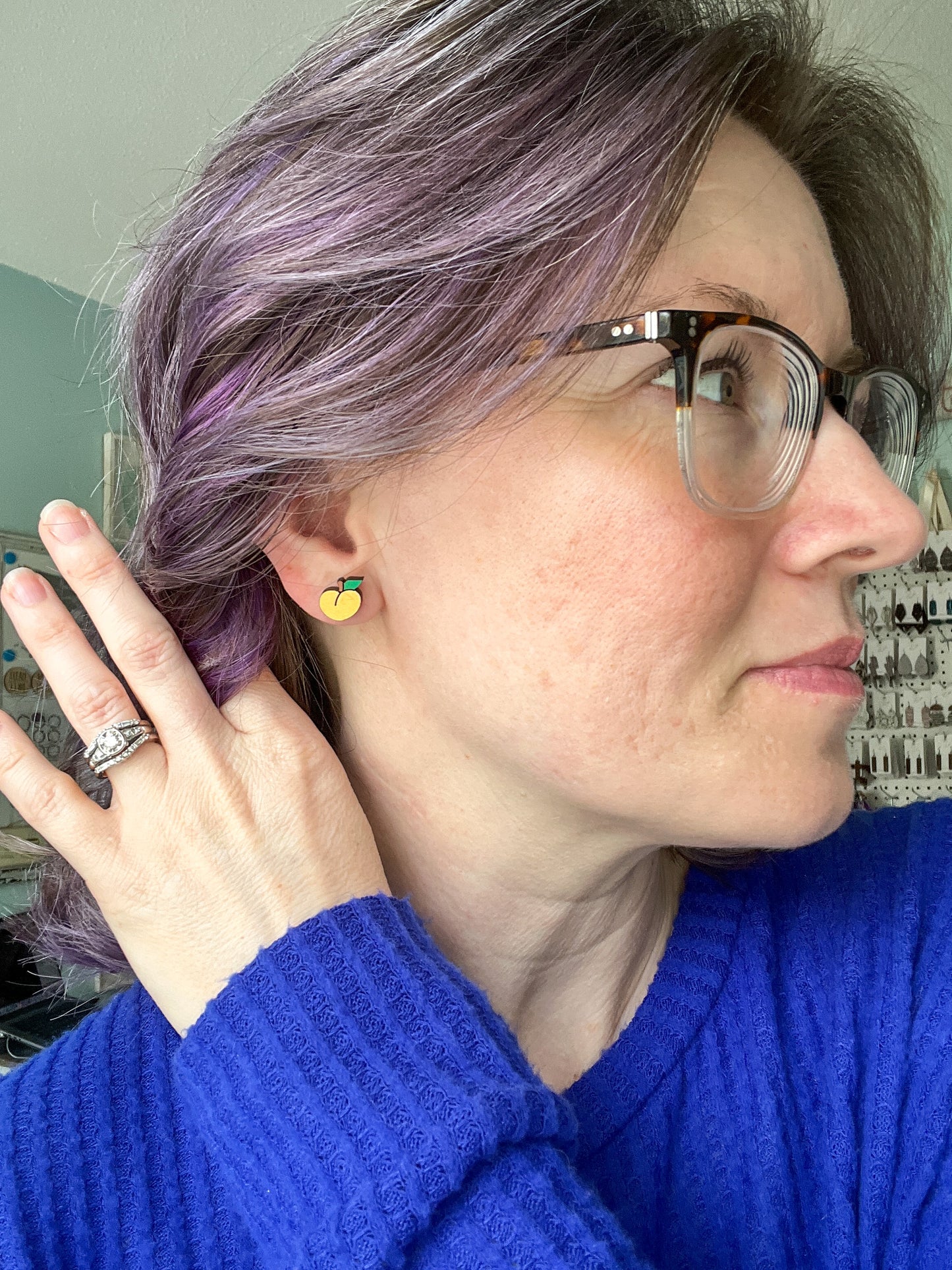 Peach Hand Painted Wood Studs: Choose From 2 Sizes