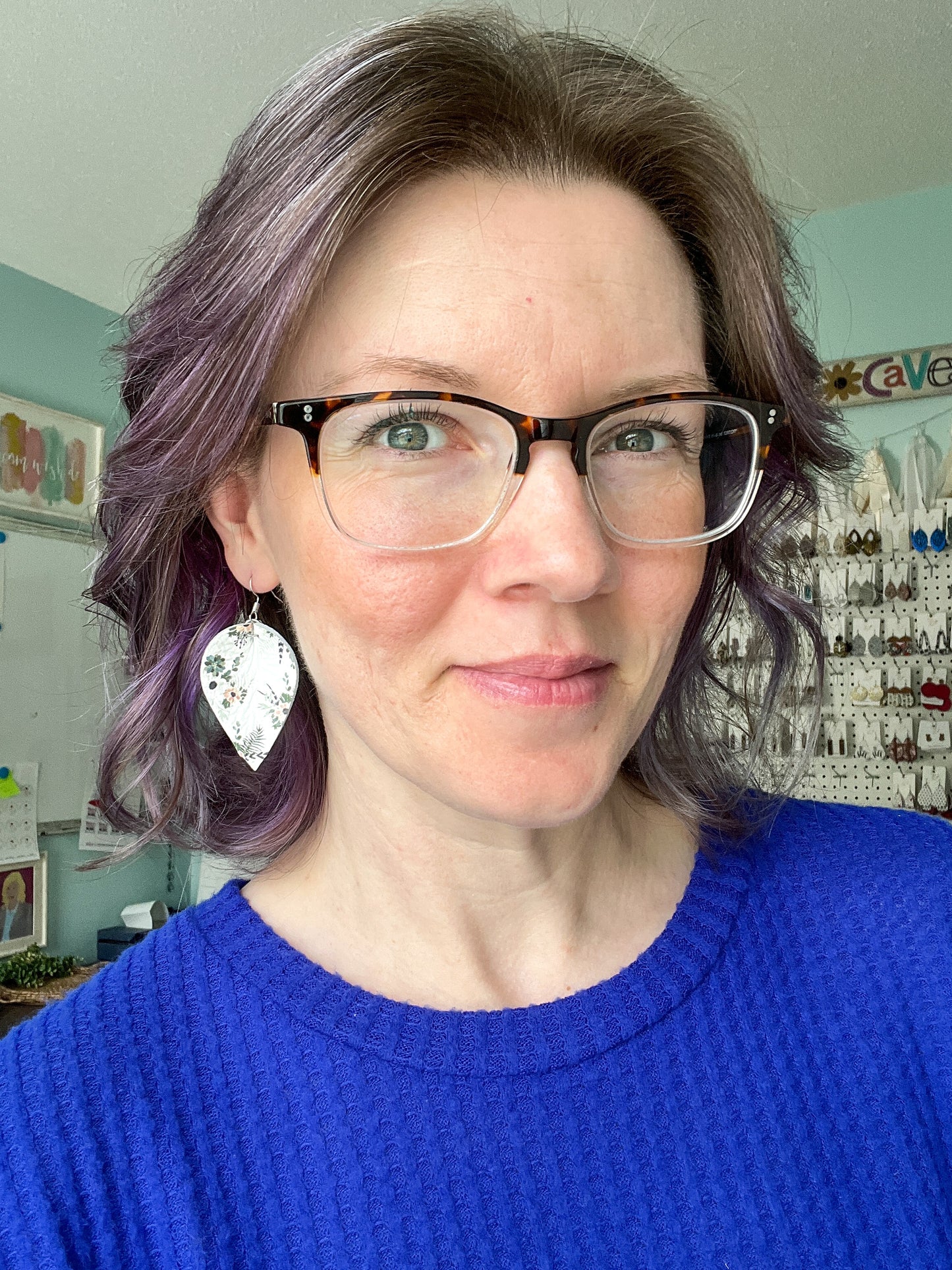 Neutral Floral Pinched Teardrop Leather Earrings: Choose From 2 Sizes