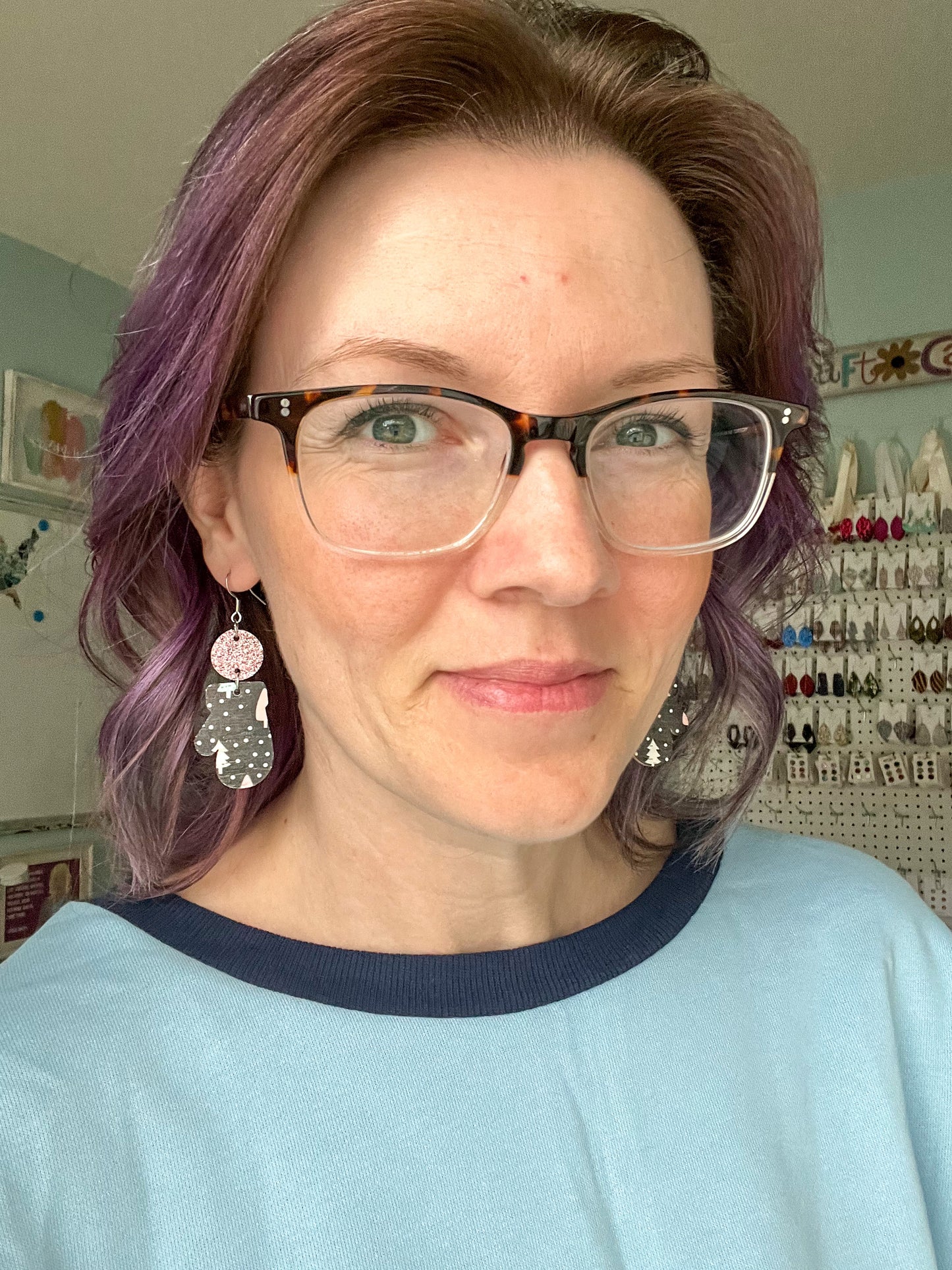 Colorful Trees Toboggan & Mitten Cork on Leather Earrings - LAST CHANCE