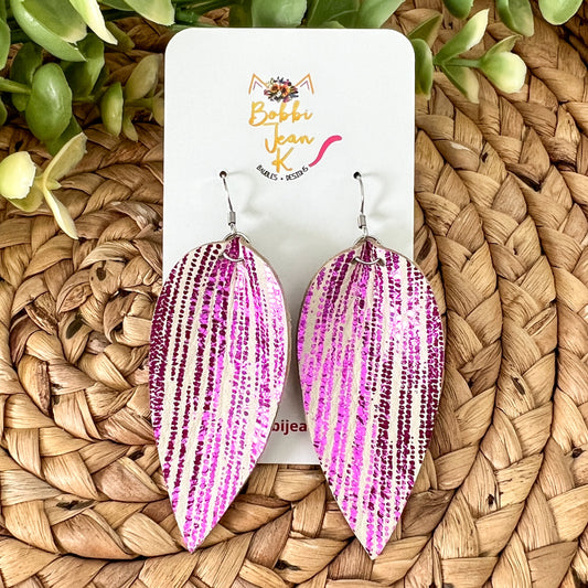 "Rainy Day" Fuchsia Pinched Leather Teardrops: Choose From 2 Size Options - LAST CHANCE