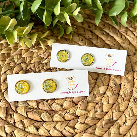 SALE: Yellow "Swirled" Faux Druzy Studs 12mm: Choose Silver or Gold Settings - LOW STOCK