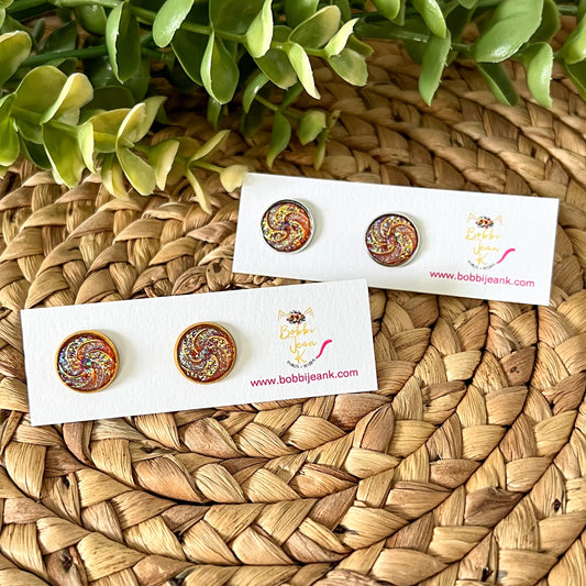 SALE: Orange "Swirled" Faux Druzy Studs 12mm: Choose Silver or Gold - LOW STOCK