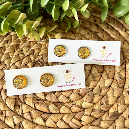 SALE: Tangerine "Swirled" Faux Druzy Studs 12mm: Choose Silver or Gold Settings - LOW STOCK