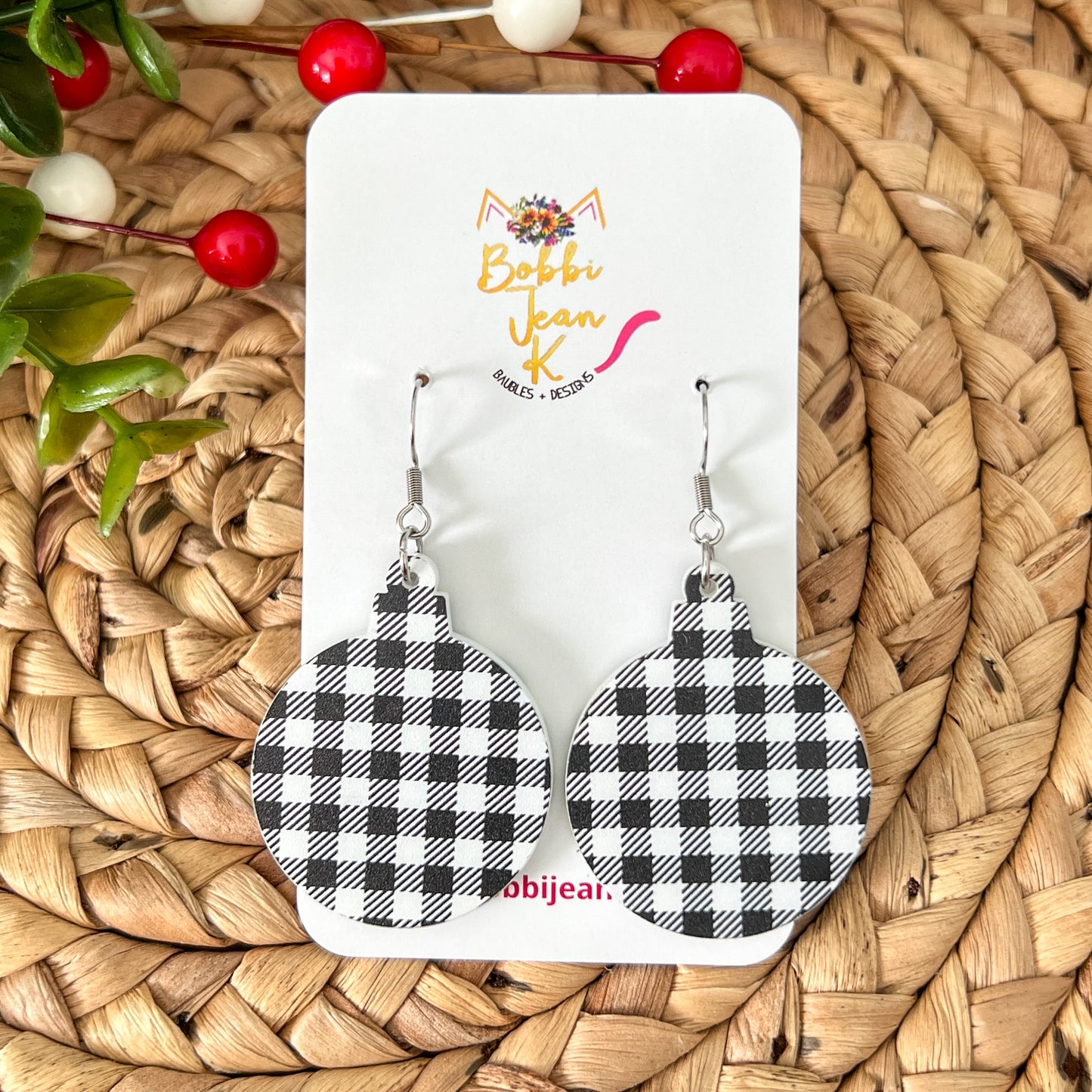 White & Black Plaid Acrylic Ornament Earrings: Choose From 2 Shape Options