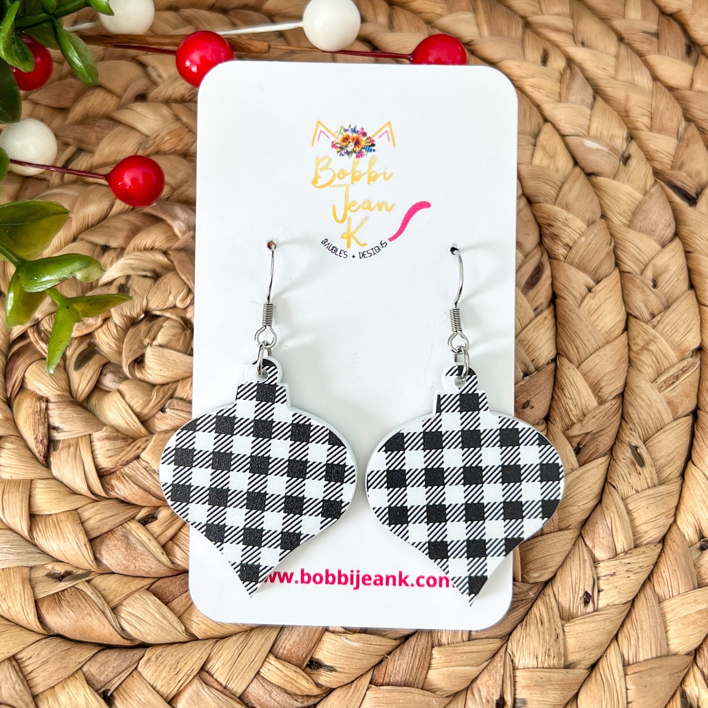 White & Black Plaid Acrylic Ornament Earrings: Choose From 2 Shape Options