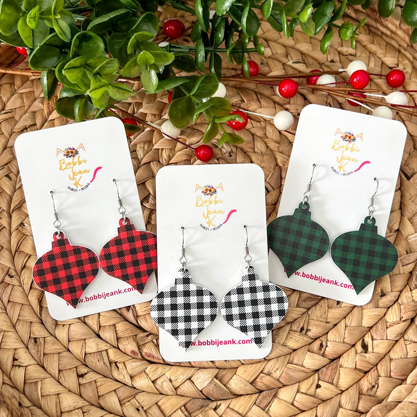 White & Black Plaid Acrylic Ornament Earrings: Choose From 2 Shape Options