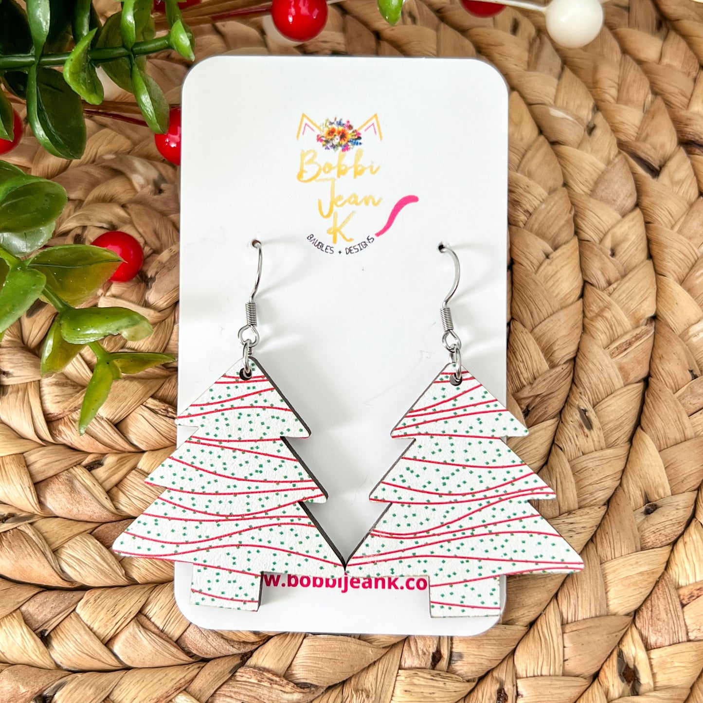 Holiday Snack Cake Wood Earrings: Choose From Dangle or Stud Options