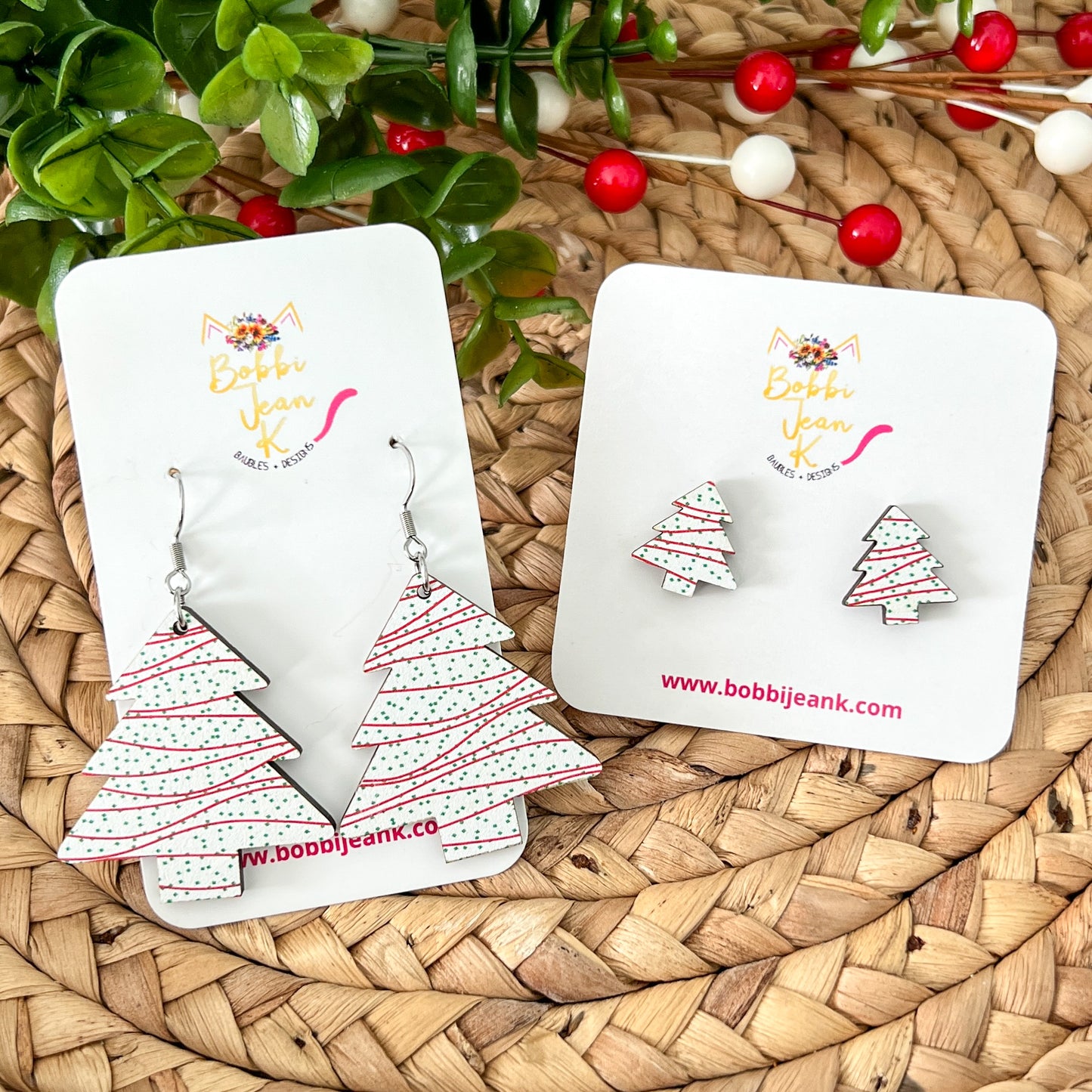 Holiday Snack Cake Wood Earrings: Choose From Dangle or Stud Options