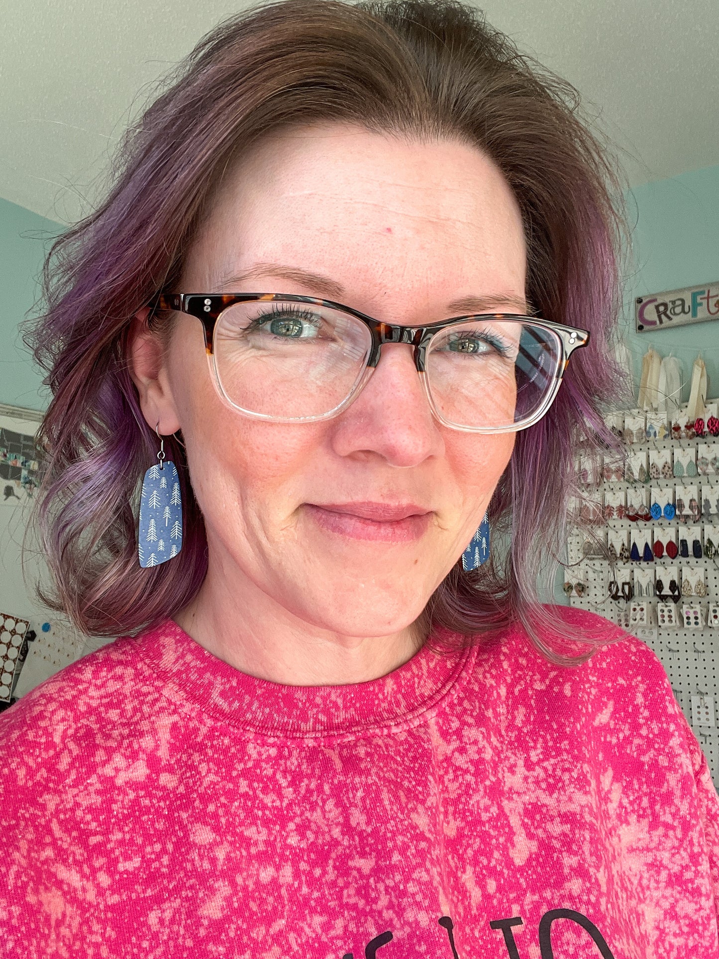 Blue Boho White Forest Tree Wood Earrings: Choose From 2 Shape Options