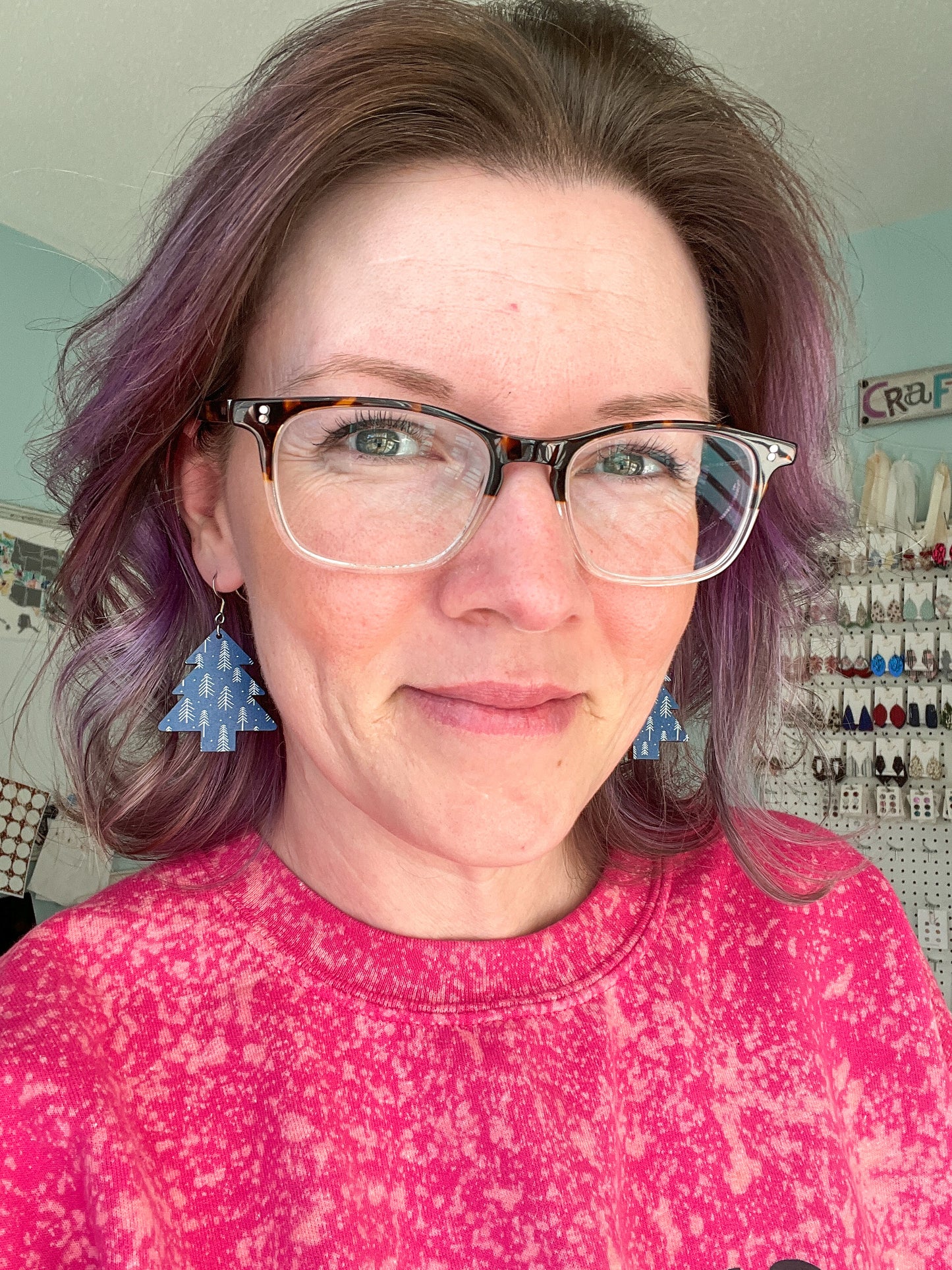 Blue Boho White Forest Tree Wood Earrings: Choose From 2 Shape Options