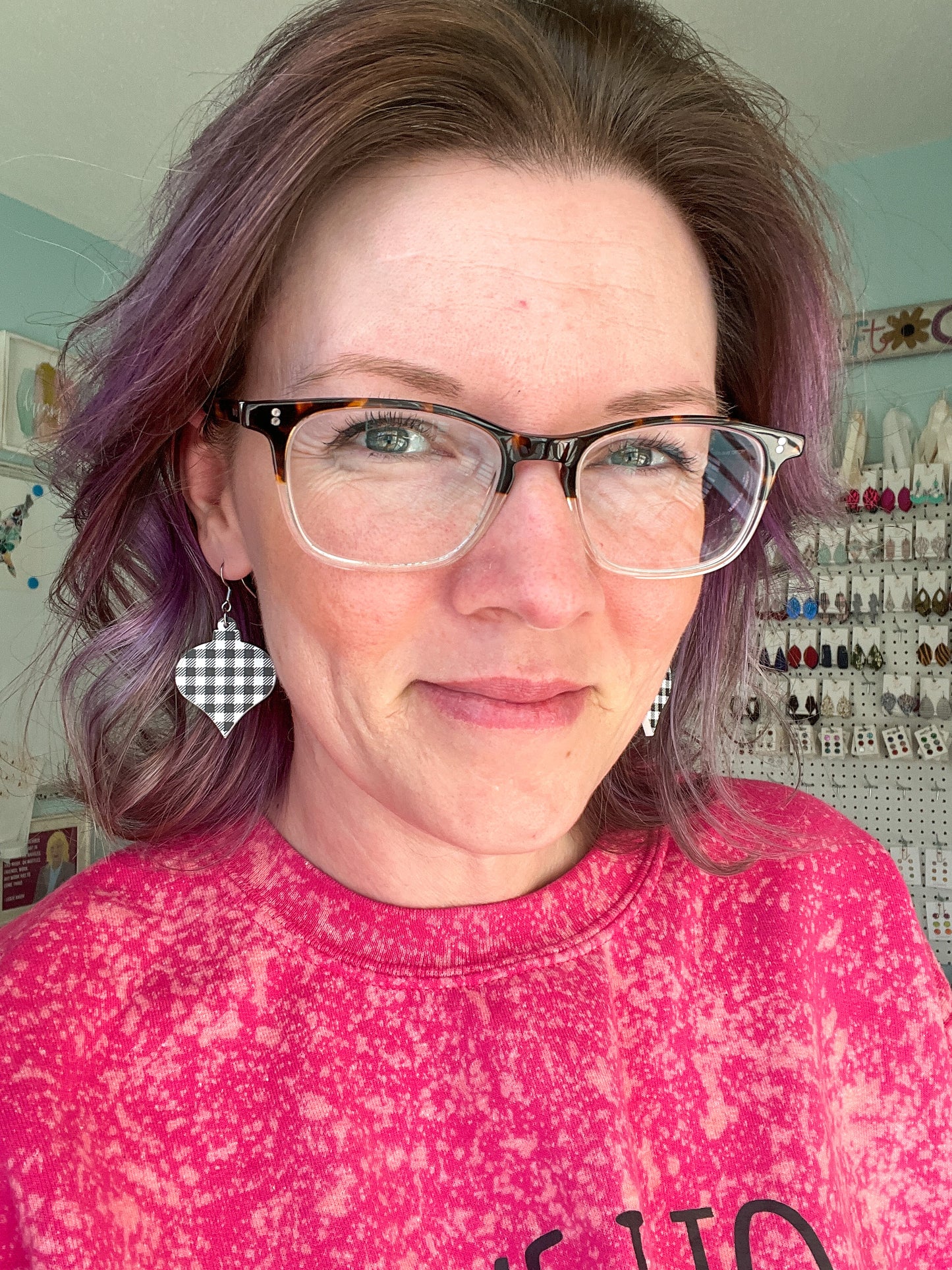 Green & Black Plaid Acrylic Ornament Earrings: Choose From 2 Shape Options