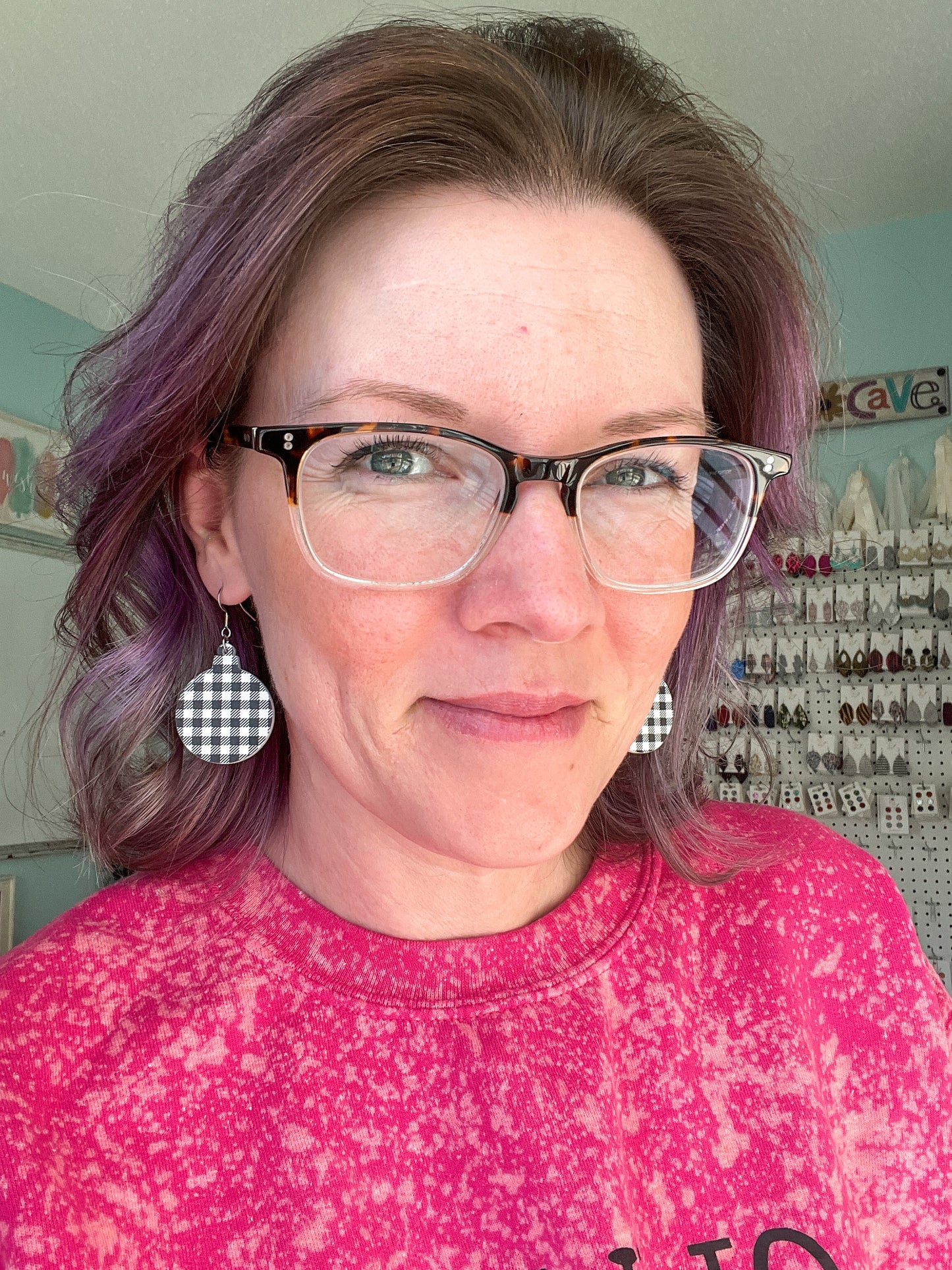 White & Black Plaid Acrylic Ornament Earrings: Choose From 2 Shape Options