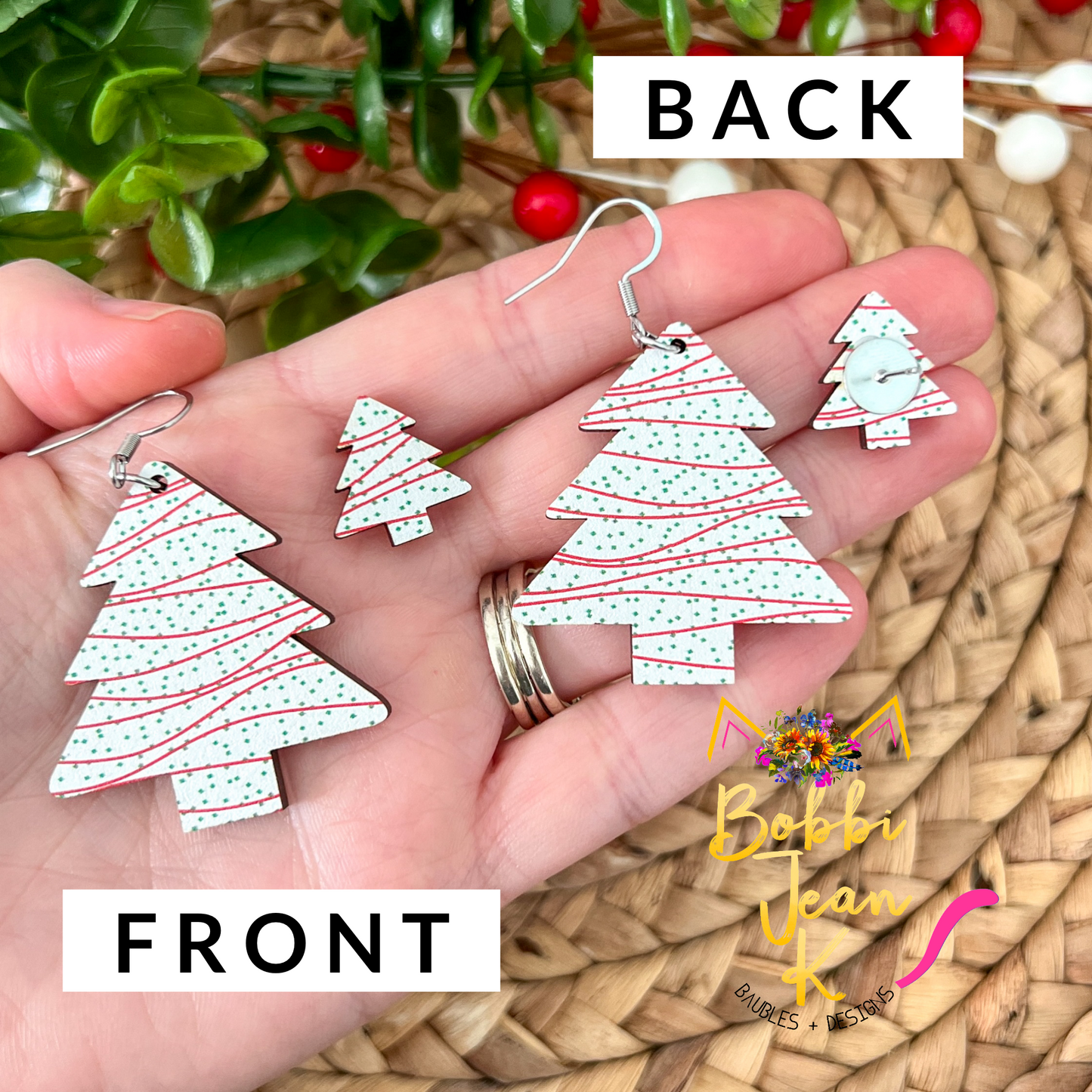 Holiday Snack Cake Wood Earrings: Choose From Dangle or Stud Options