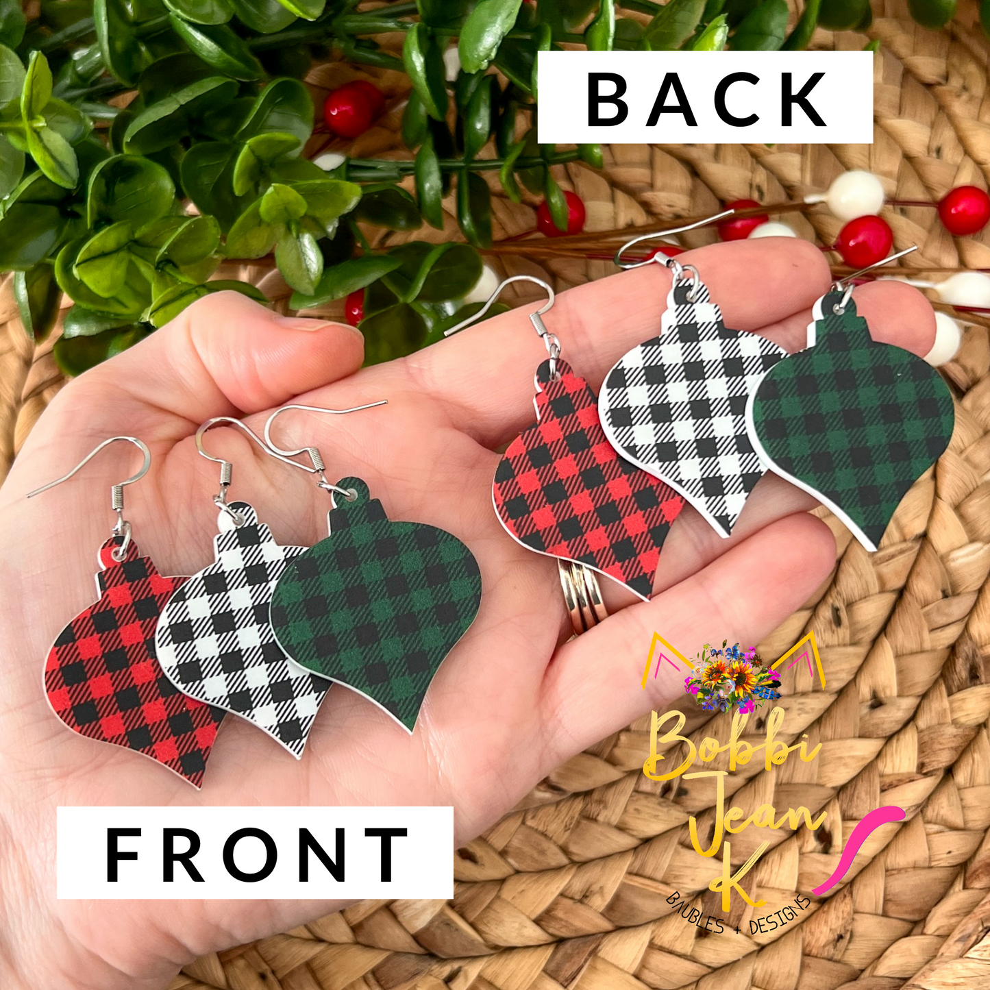 Green & Black Plaid Acrylic Ornament Earrings: Choose From 2 Shape Options