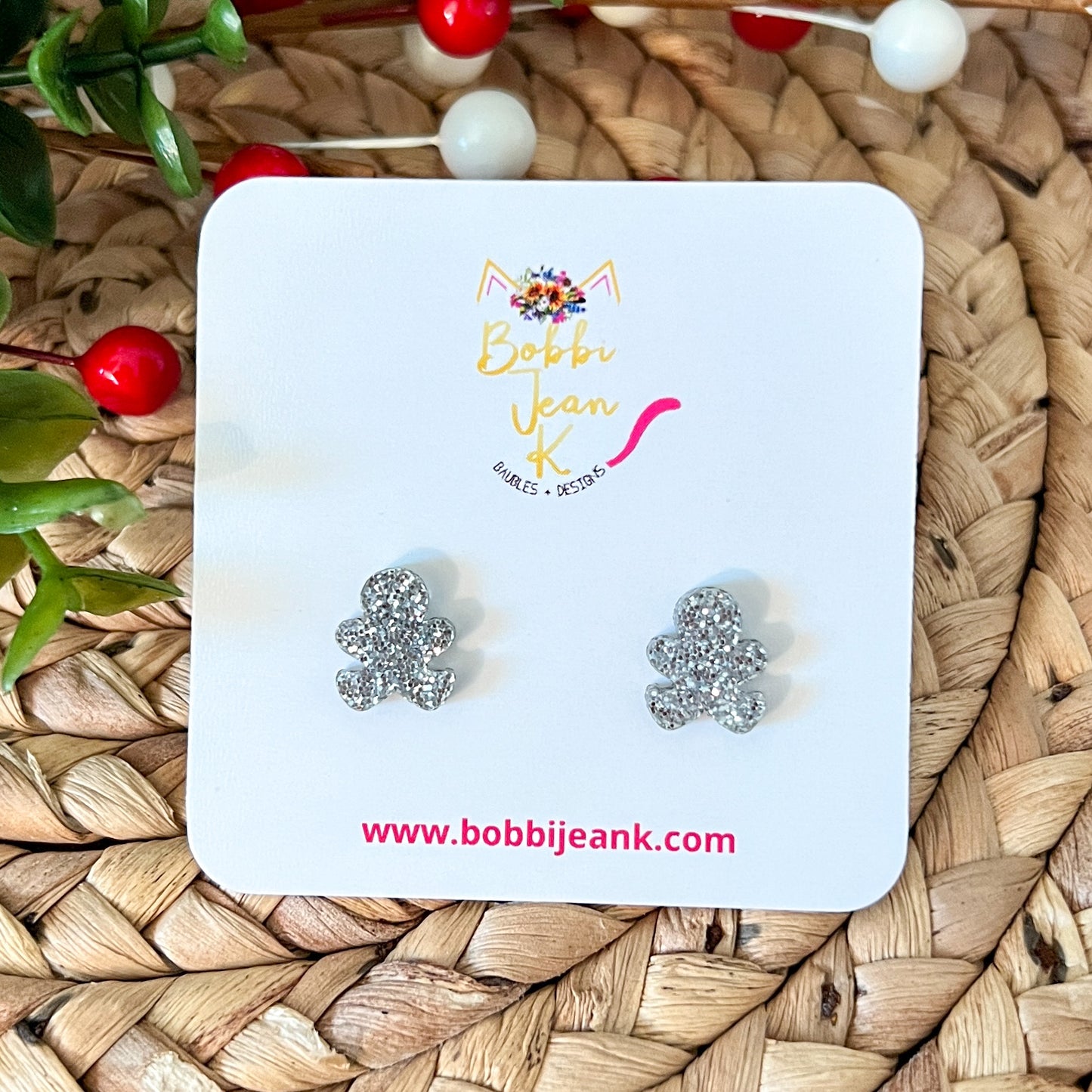 Gingerbread Men Glittered Acrylic Studs: Choose From Topaz or Silver