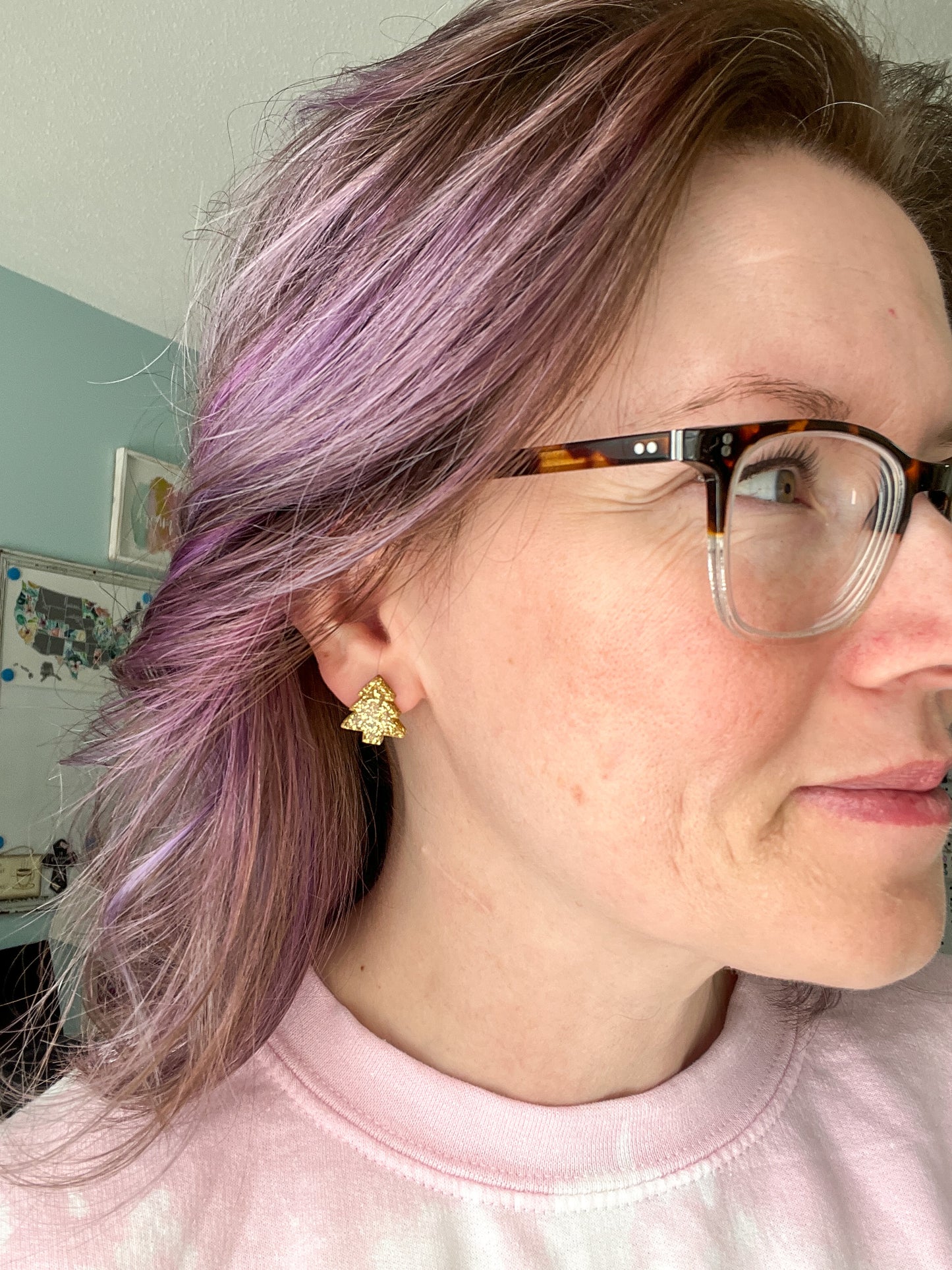 Tree Shape Glittered Acrylic Studs: Choose From Green, Silver, or Gold