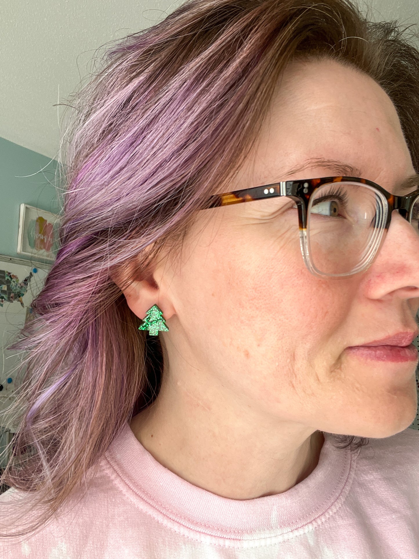 Tree Shape Glittered Acrylic Studs: Choose From Green, Silver, or Gold