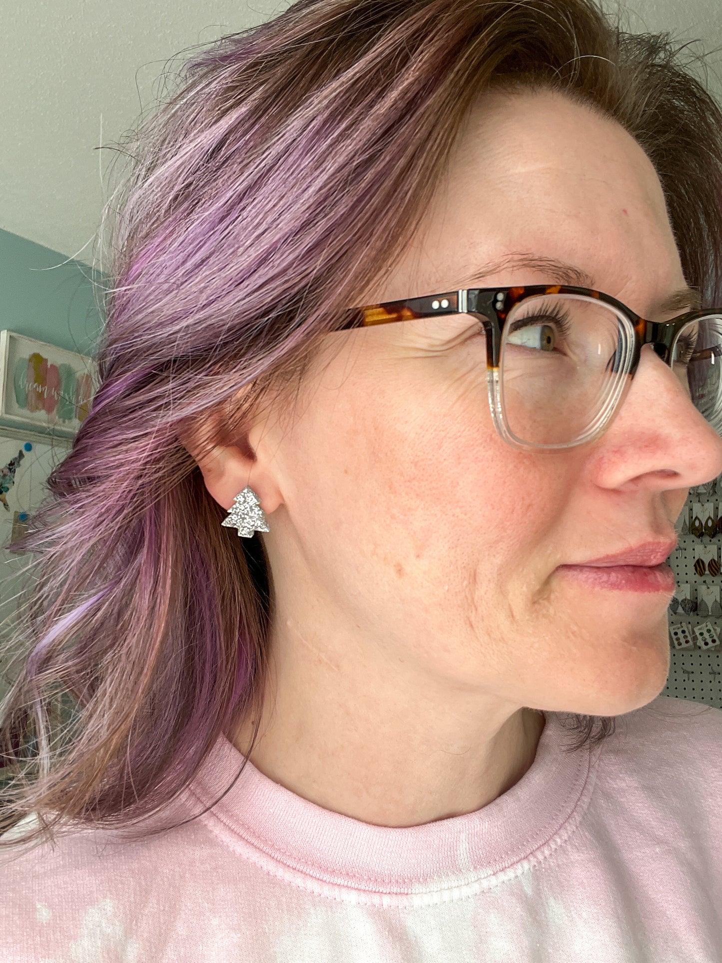 Tree Shape Glittered Acrylic Studs: Choose From Green, Silver, or Gold