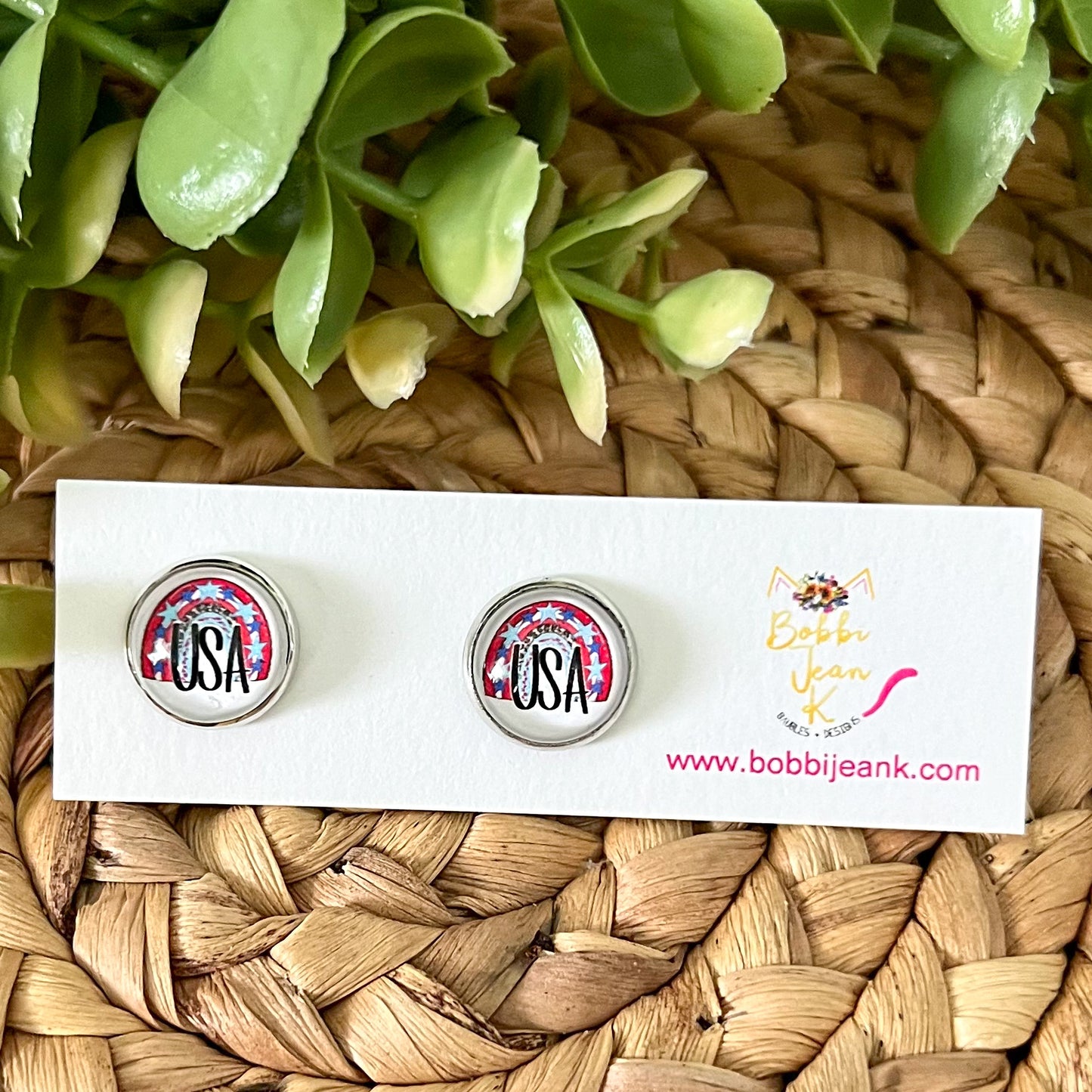 SALE: USA Rainbow Glass Studs 12mm: Choose Silver or Gold Settings - LAST CHANCE