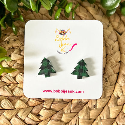 Plaid Tree Acrylic Studs: Choose From Green, Red, or White