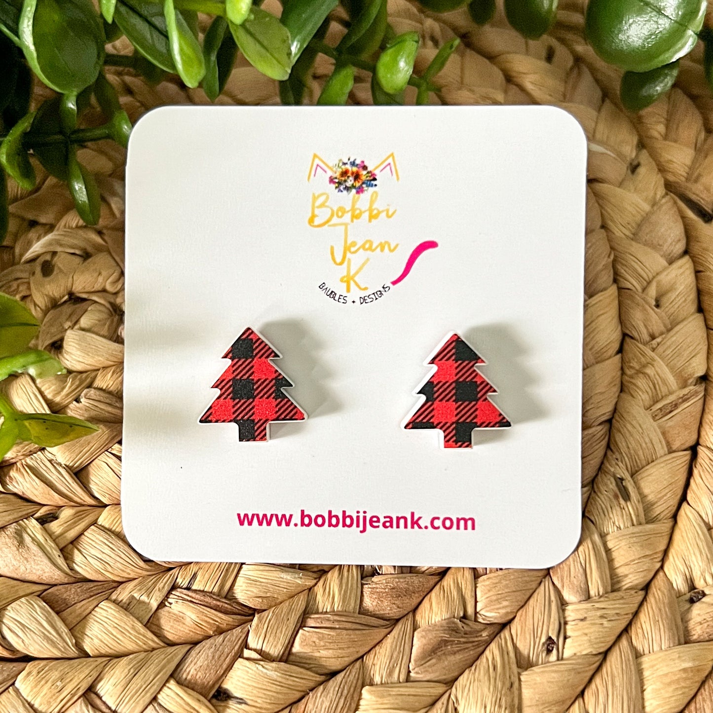 Plaid Tree Acrylic Studs: Choose From Green, Red, or White