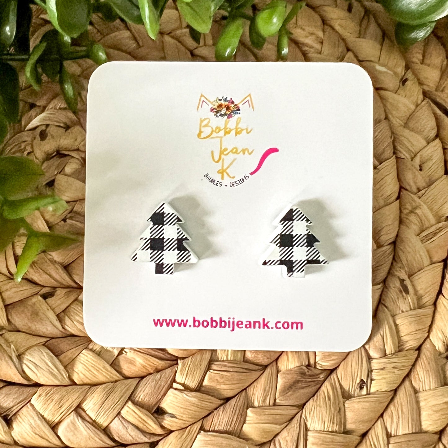 Plaid Tree Acrylic Studs: Choose From Green, Red, or White