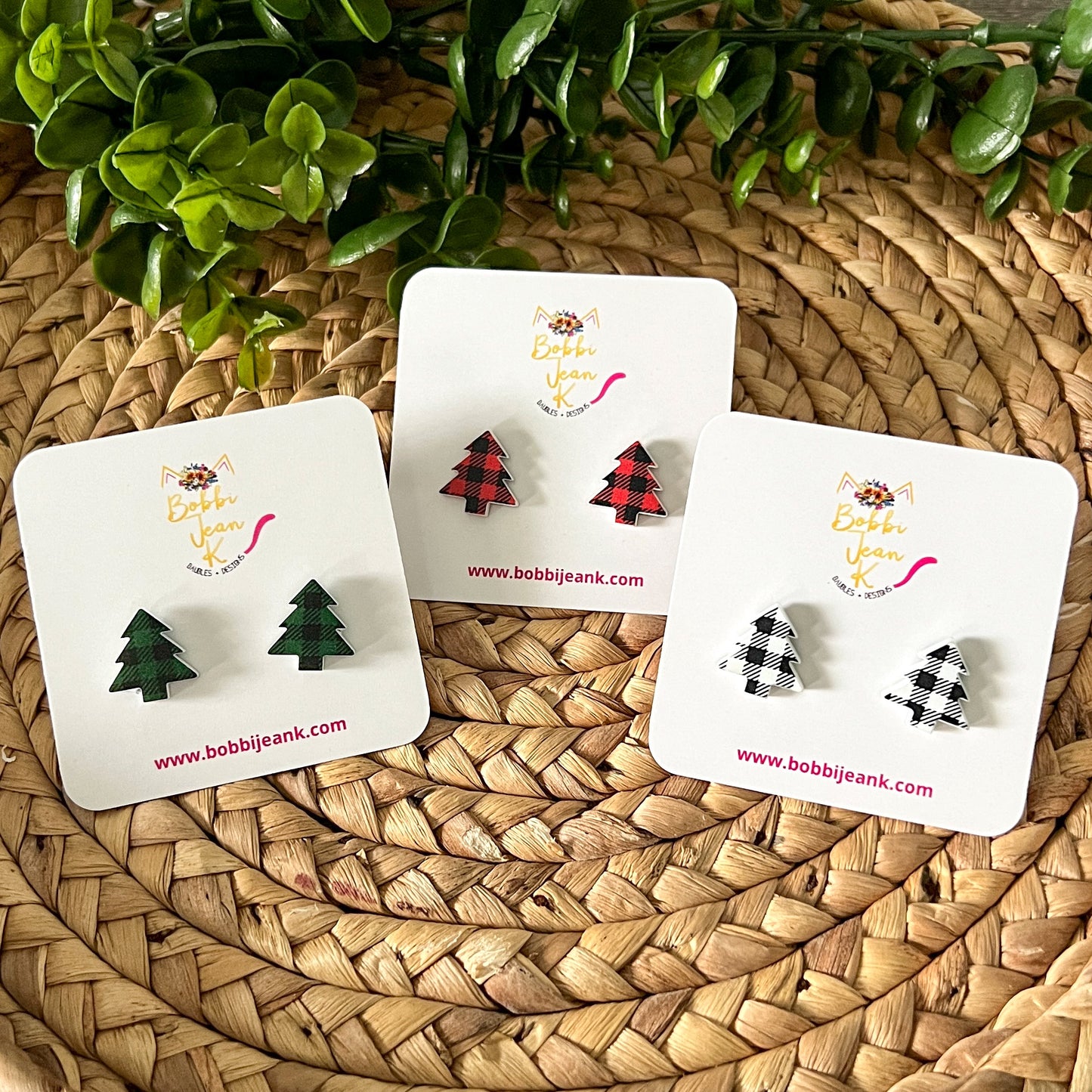 Plaid Tree Acrylic Studs: Choose From Green, Red, or White