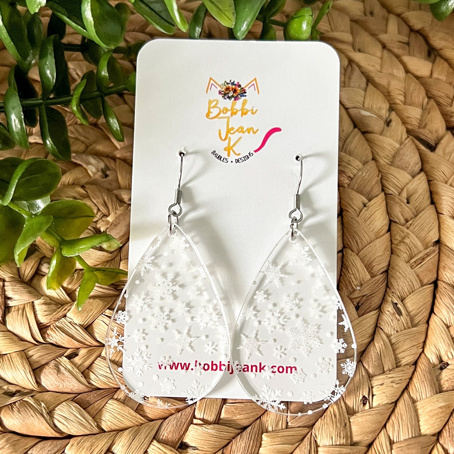 Snowflake Clear Acrylic Earrings: Choose From 3 Shape Options