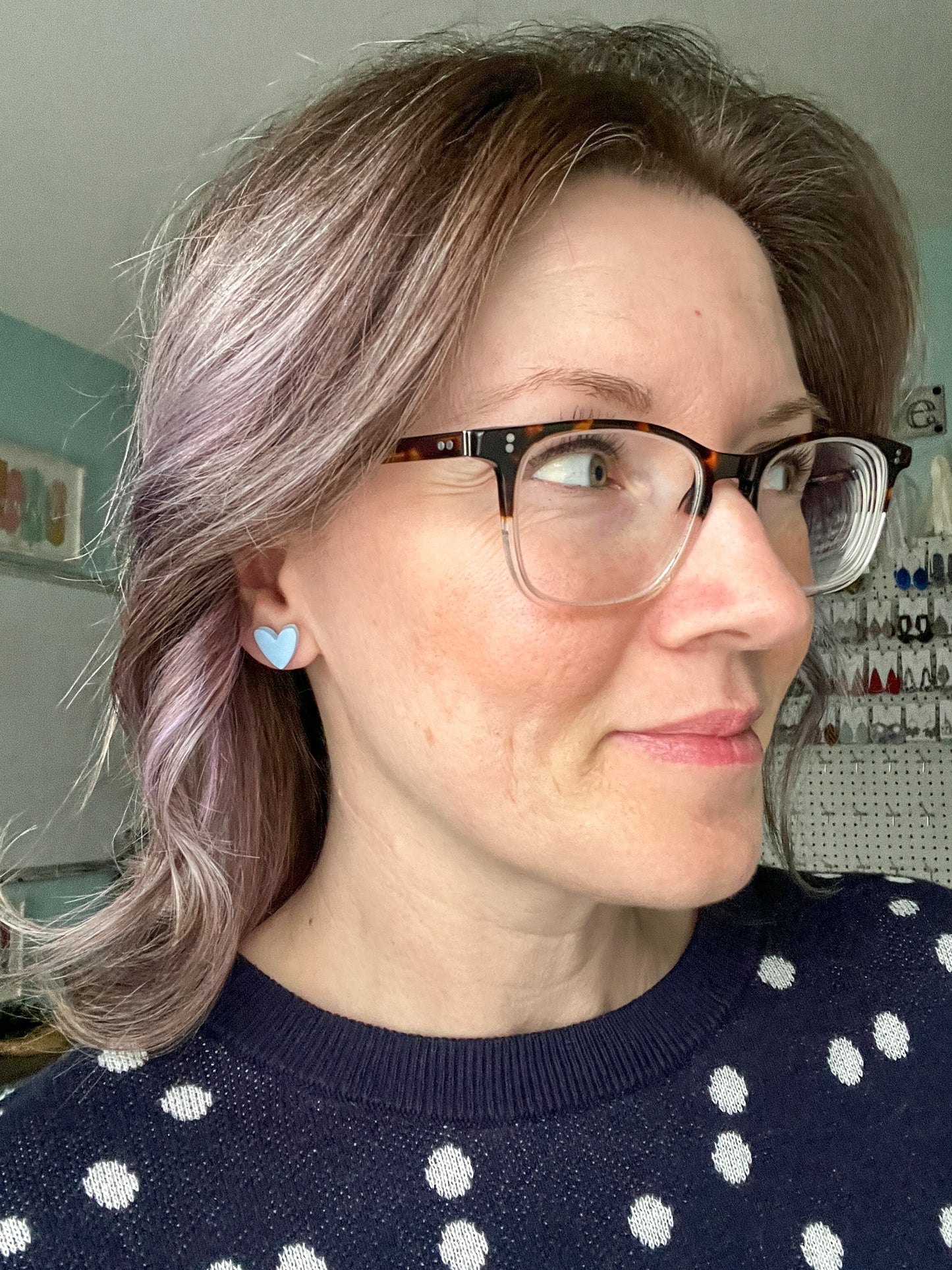 Baby Blue Clay Heart Studs: Choose 12mm or 8mm Size Options - LAST CHANCE