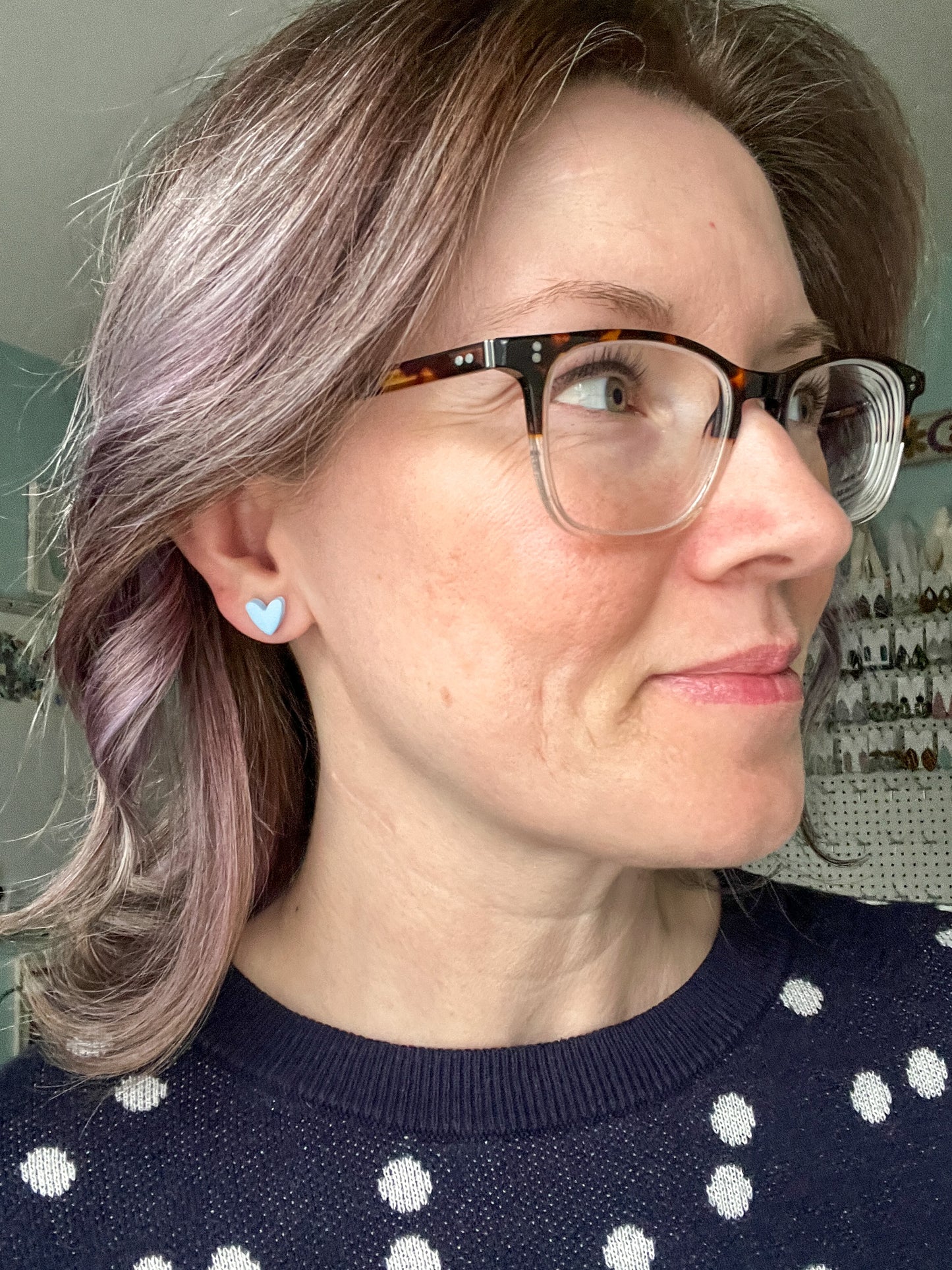 Baby Blue Clay Heart Studs: Choose 12mm or 8mm Size Options - LAST CHANCE