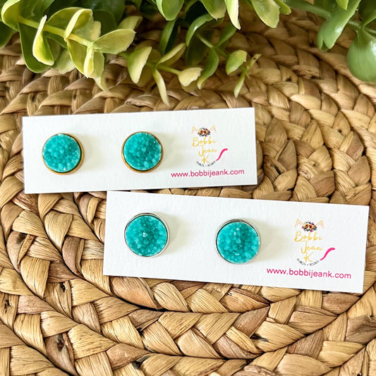 SALE: Sea Foam Raised Faux Druzy Studs 12mm: Choose Silver or Gold Settings - LOW STOCK