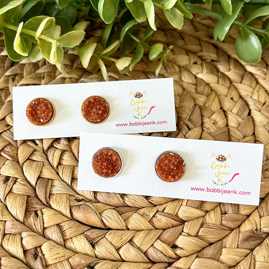 SALE: Amber Raised Faux Druzy Studs 12mm: Choose Silver or Gold Settings - LOW STOCK