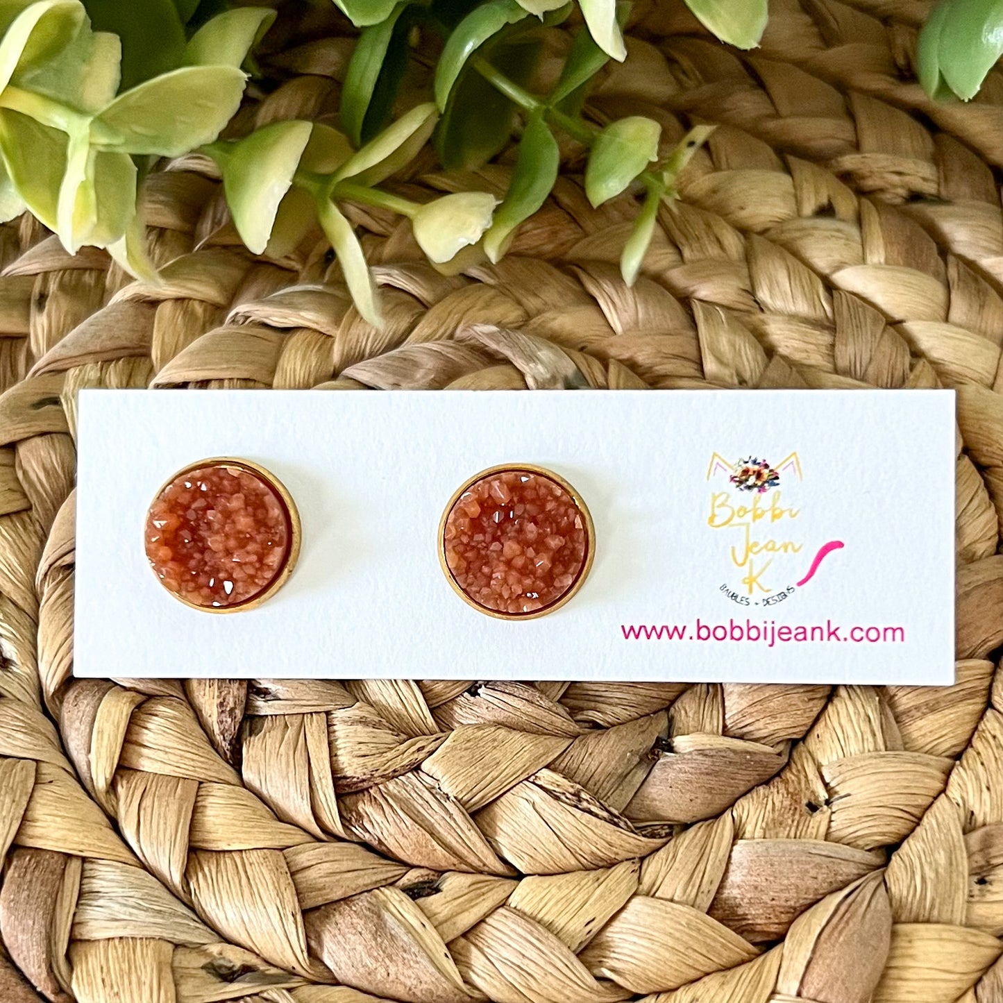 Amber Raised Faux Druzy Studs 12mm: Choose Silver or Gold Settings
