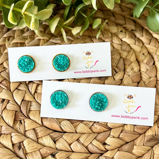 SALE: Sea Spray Raised Faux Druzy Studs 12mm: Choose Silver or Gold Settings - LOW STOCK