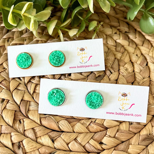 SALE: Icy Mint Raised Faux Druzy Studs 12mm: Choose Silver or Gold Settings - LOW STOCK